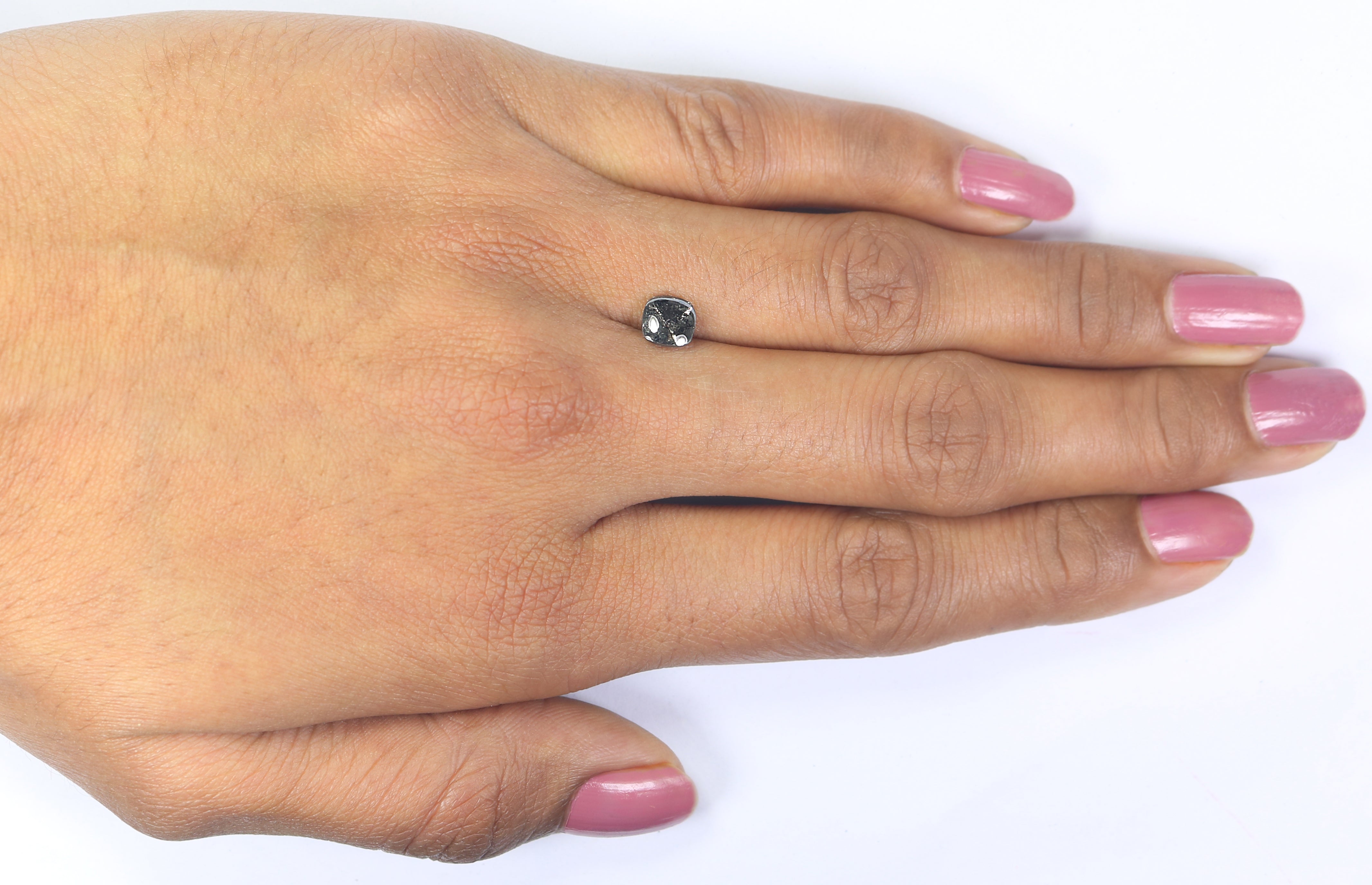 1.18 CT Unique Cushion Shape Salt And Pepper Sand Stone Cabochon Diamond 5.70 MM Natural Loose Black Grey Color Cushion Uncut Diamond L3501