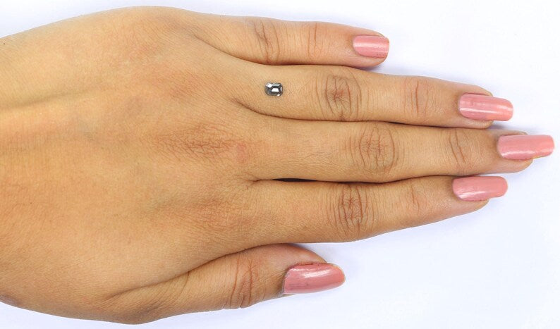 0.37 CT Natural Loose Emerald Shape Diamond Salt And Pepper Emerald Diamond 4.55 MM Natural Black Grey Color Emerald Rose Cut Diamond NQ2124