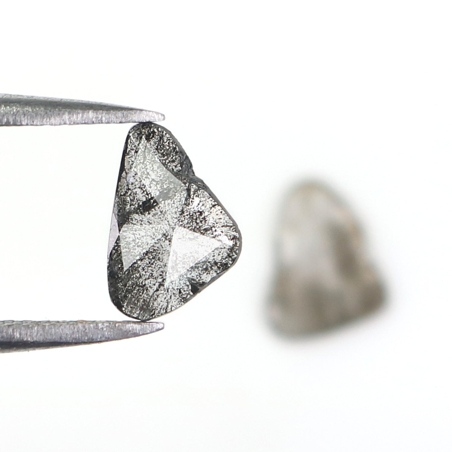 0.85 CT Natural Loose Slice Shape Diamond Salt And Pepper Slice Uncut Diamond 8.65 MM Natural Black Grey Diamond Irregular Cut Diamond L3546