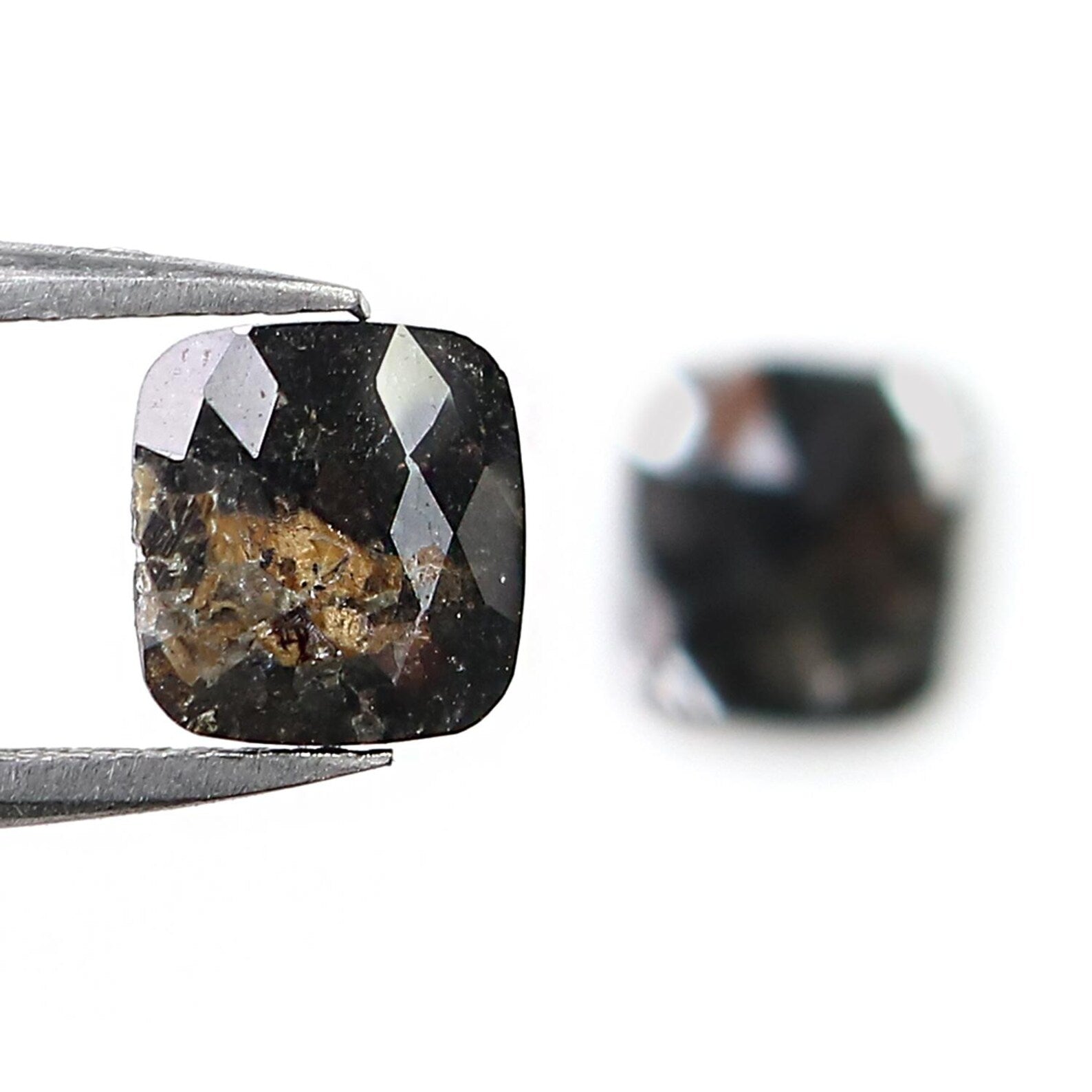 1.30 CT Natural Loose Cushion Cut Pair Diamond Black Color Cushion Shape Diamond 6.95 MM Natural Brown Color Cushion Rose Cut Diamond NQ2545