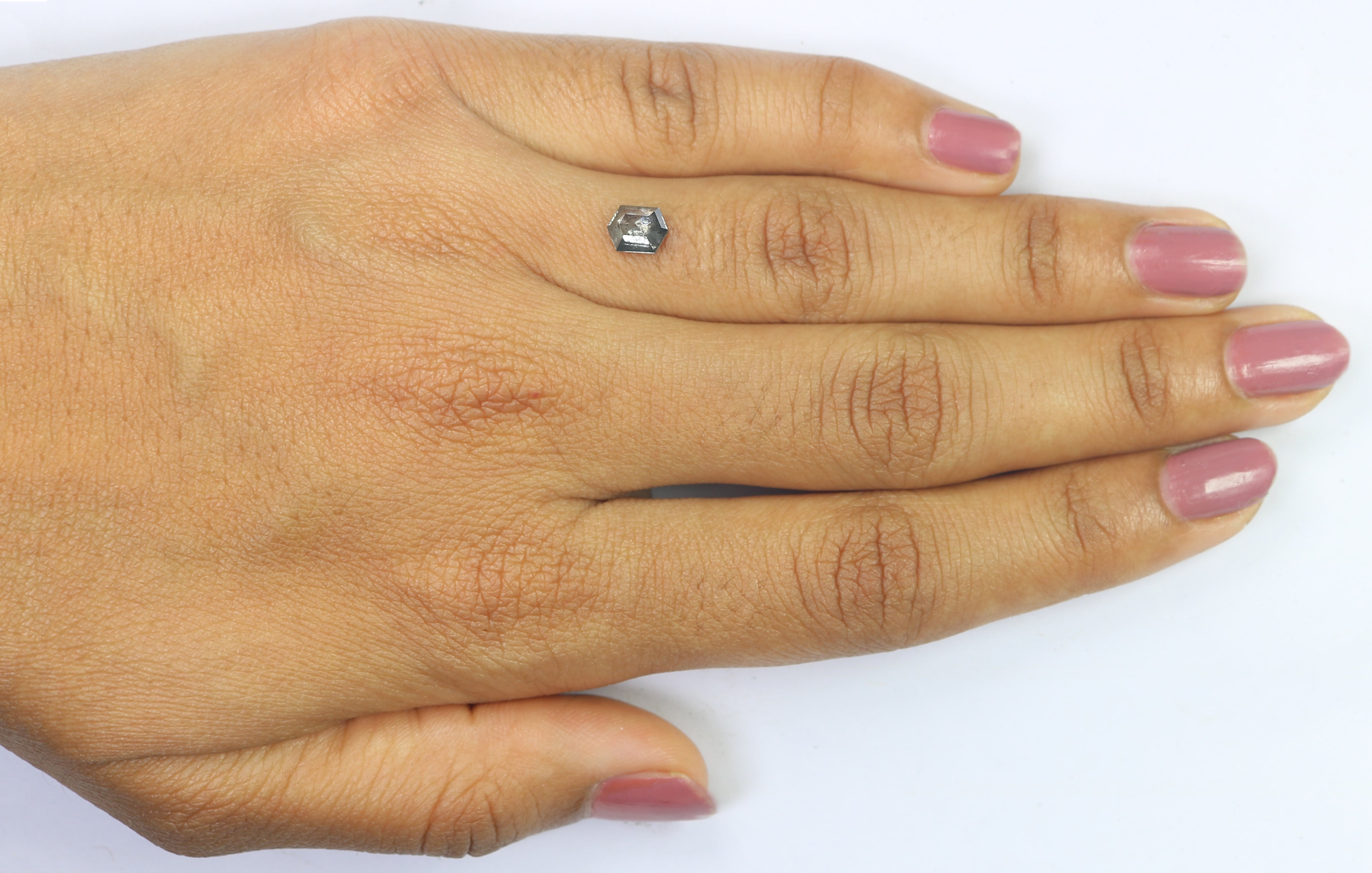 0.78 CT Natural Loose Hexagon Shape Diamond Salt And Pepper Hexagon Cut Diamond 6.30 MM Natural Black Grey Hexagon Rose Cut Diamond QL1403