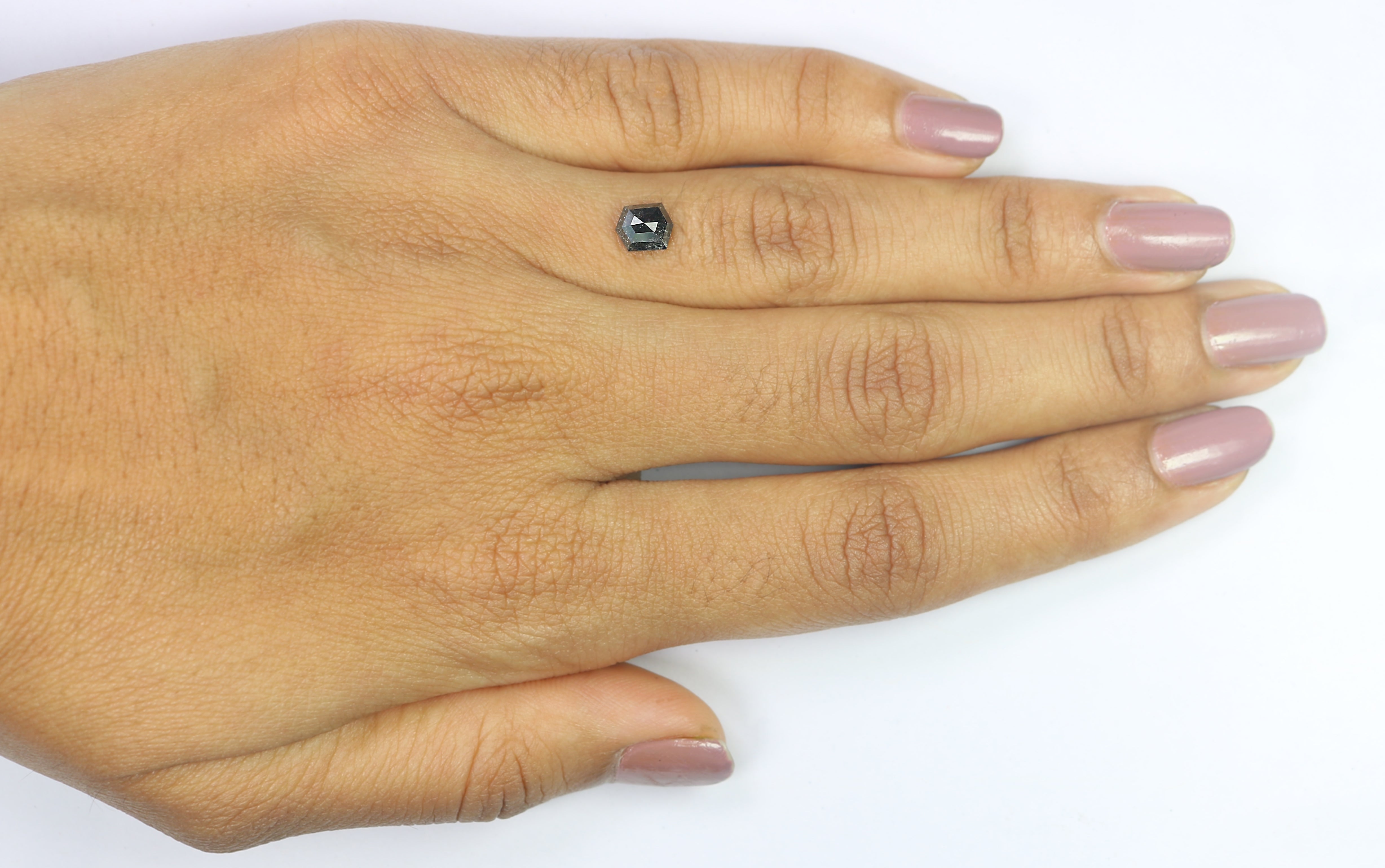 0.89 Ct Natural Loose Hexagon Shape Diamond Salt And Pepper Diamond 6.15 MM Natural Black Grey Color Diamond Hexagon Rose Cut Diamond LQ2968