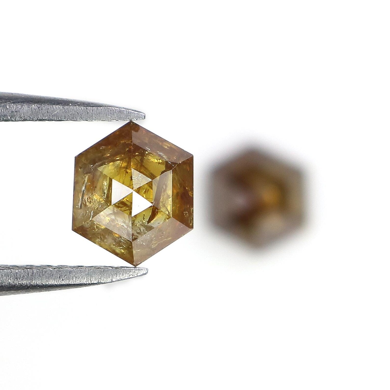 1.68 CT Natural Loose Hexagon Shape Pair Diamond Yellow Color Hexagon Diamond 5.70 MM Natural Brown Color Hexagon Rose Cut Diamond NQ8000