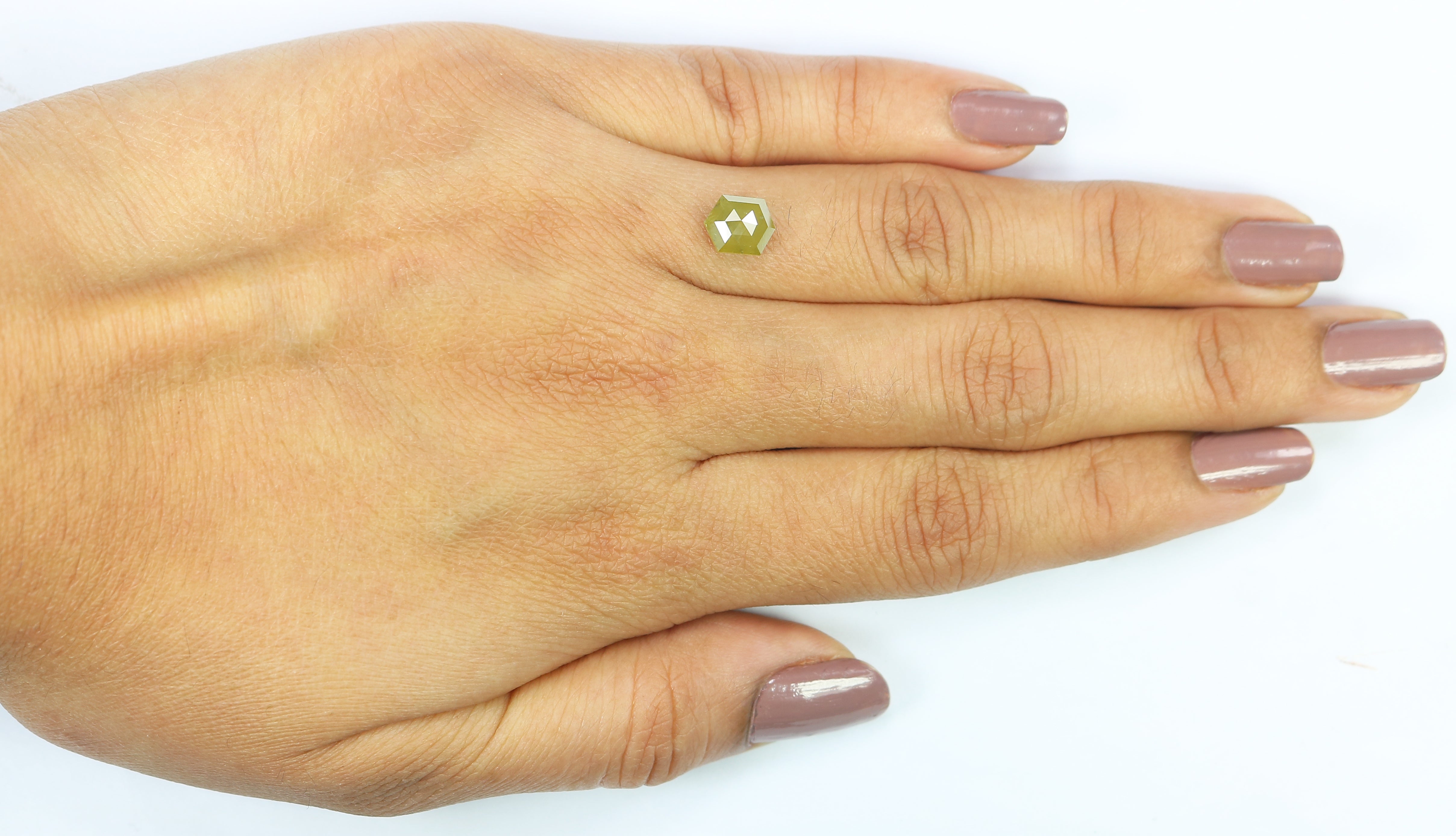 1.31 CT Natural Loose Hexagon Shape Diamond Yellow Color Hexagon Cut Diamond 7.35 MM Natural Green Color Hexagon Rose Cut Diamond KQ2256