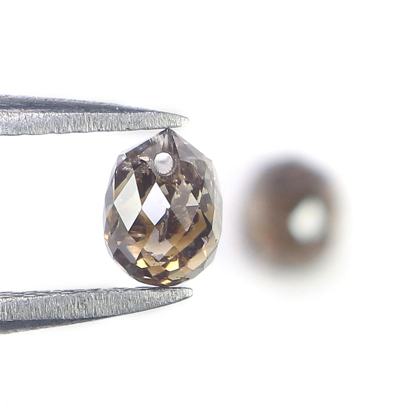 1.31 CT Natural Loose Drop Shape Pair Diamond Brown Color briolette Diamond 4.75 MM Natural Diamond Brown Color Drop Rose Cut Diamond NQ856
