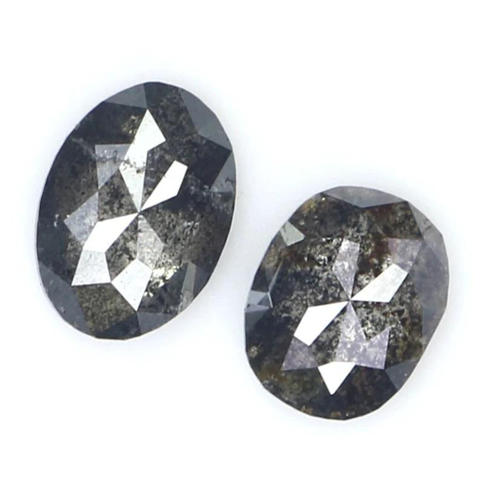 0.53 CT Natural Loose Oval Cut Pair Diamond Salt And Pepper Oval Shape Diamond 4.65 MM Natural Black Grey Color Oval Rose Cut Diamond NQ2107