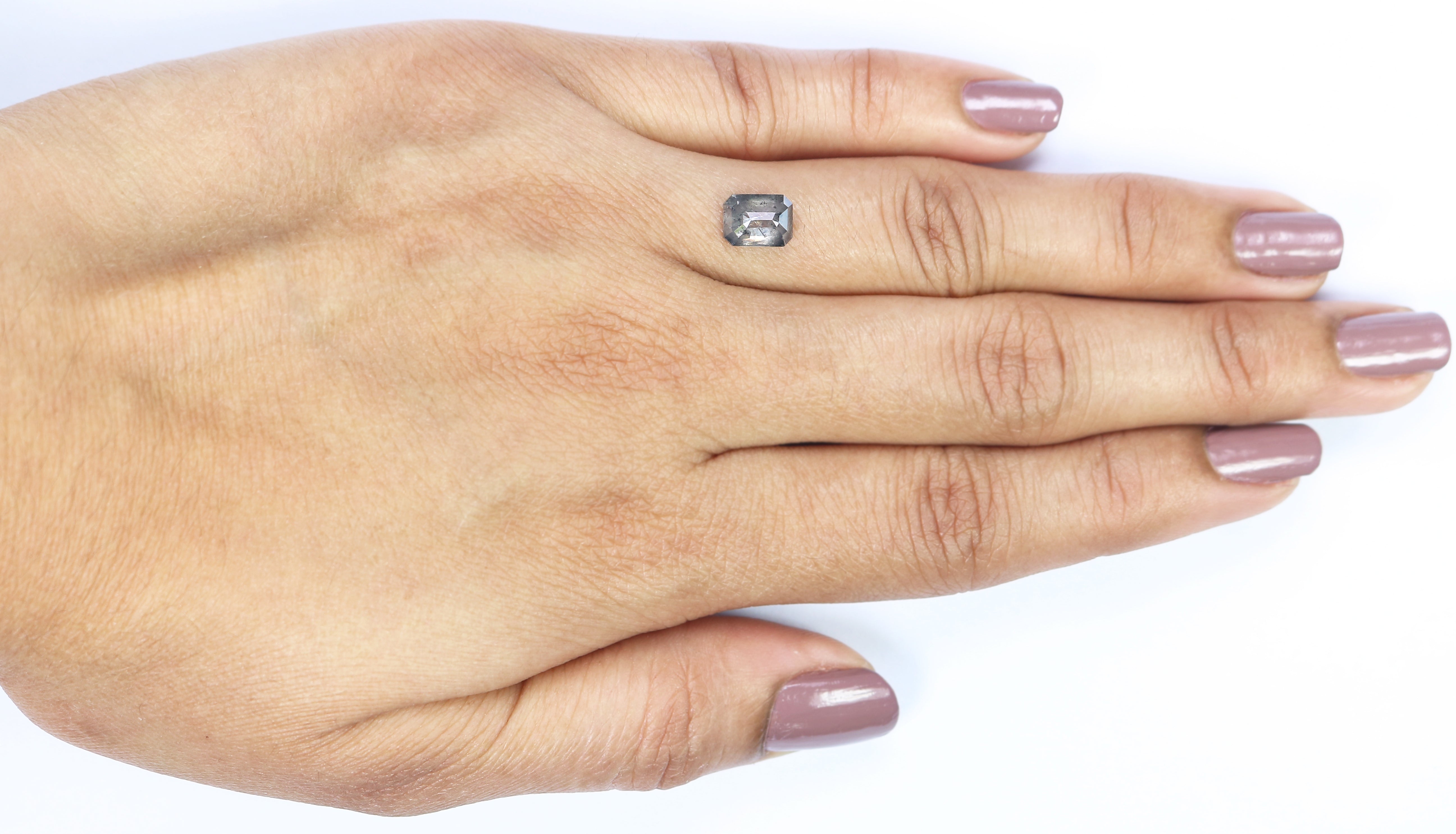 1.27 CT Natural Loose Emerald Shape Diamond Salt And Pepper Emerald Diamond 7.15 MM Natural Black Grey Color Emerald Rose Cut Diamond LC27