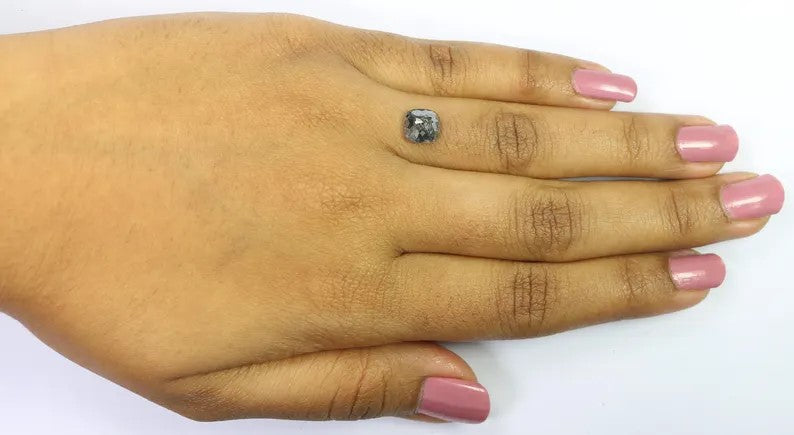 1.56 CT Natural Loose Cushion Shape Diamond Salt And Pepper Cushion Diamond 7.10 MM Natural Black Gray Color Cushion Rose Cut Diamond NQ9401