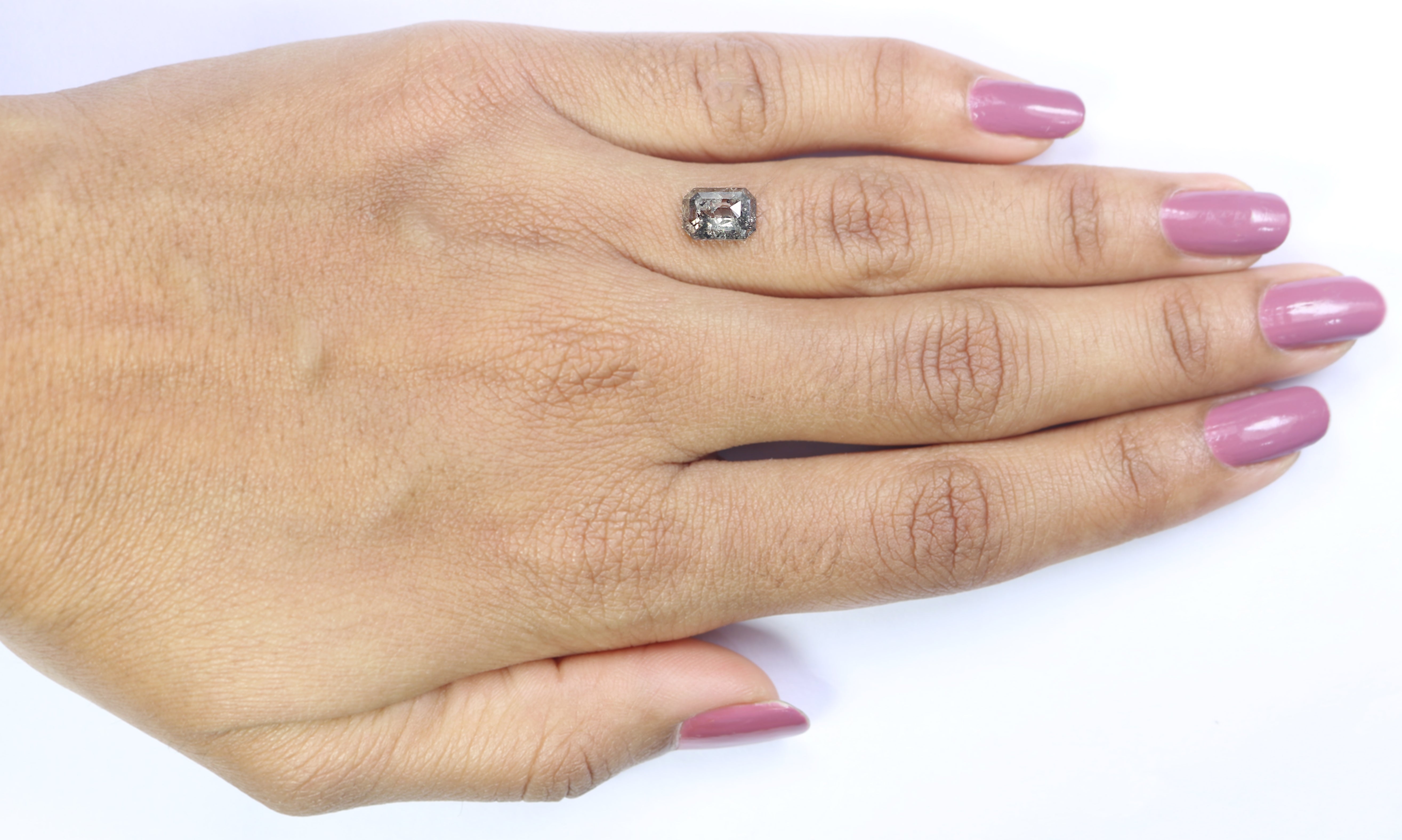 1.76 CT Natural Loose Emerald Shape Diamond Salt And Pepper Emerald Diamond 8.15 MM Natural Black Grey Color Emerald Rose Cut Diamond L3449