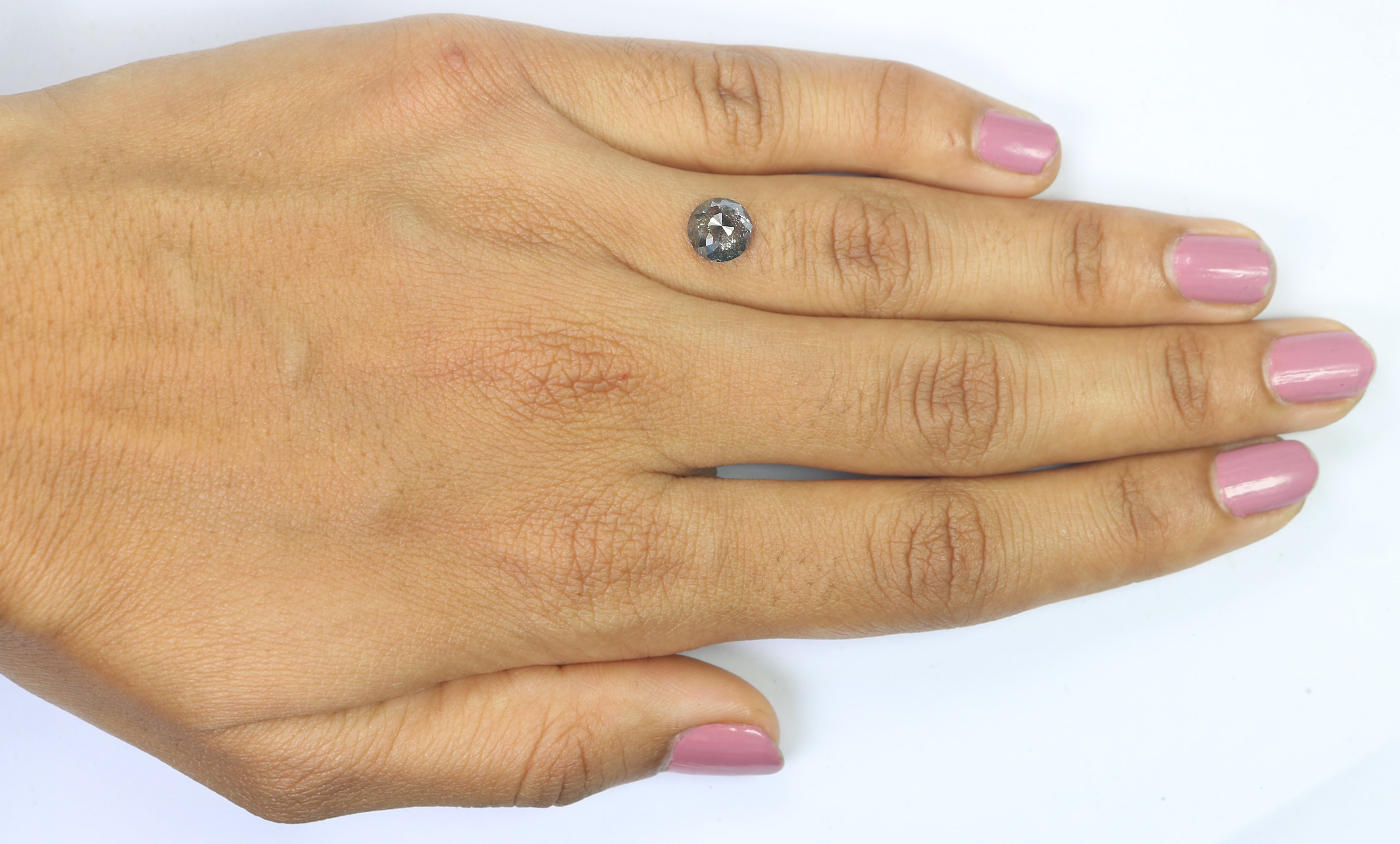 1.57 Ct Natural Loose Round Rose Cut Diamond Salt And Pepper Round Diamond 7.05 MM Natural Loose Black Grey Color Rose Cut Diamond QL9234