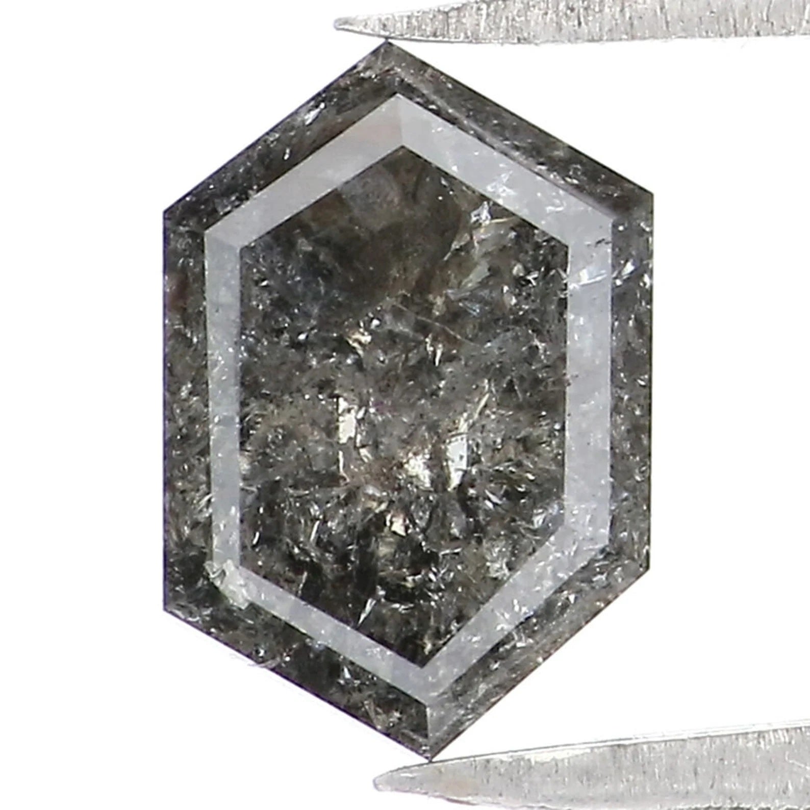 0.97 CT Natural Loose Hexagon Shape Diamond Salt And Pepper Hexagon Cut Diamond 7.40 MM Natural Diamond Black Grey Hexagon Diamond QN9282