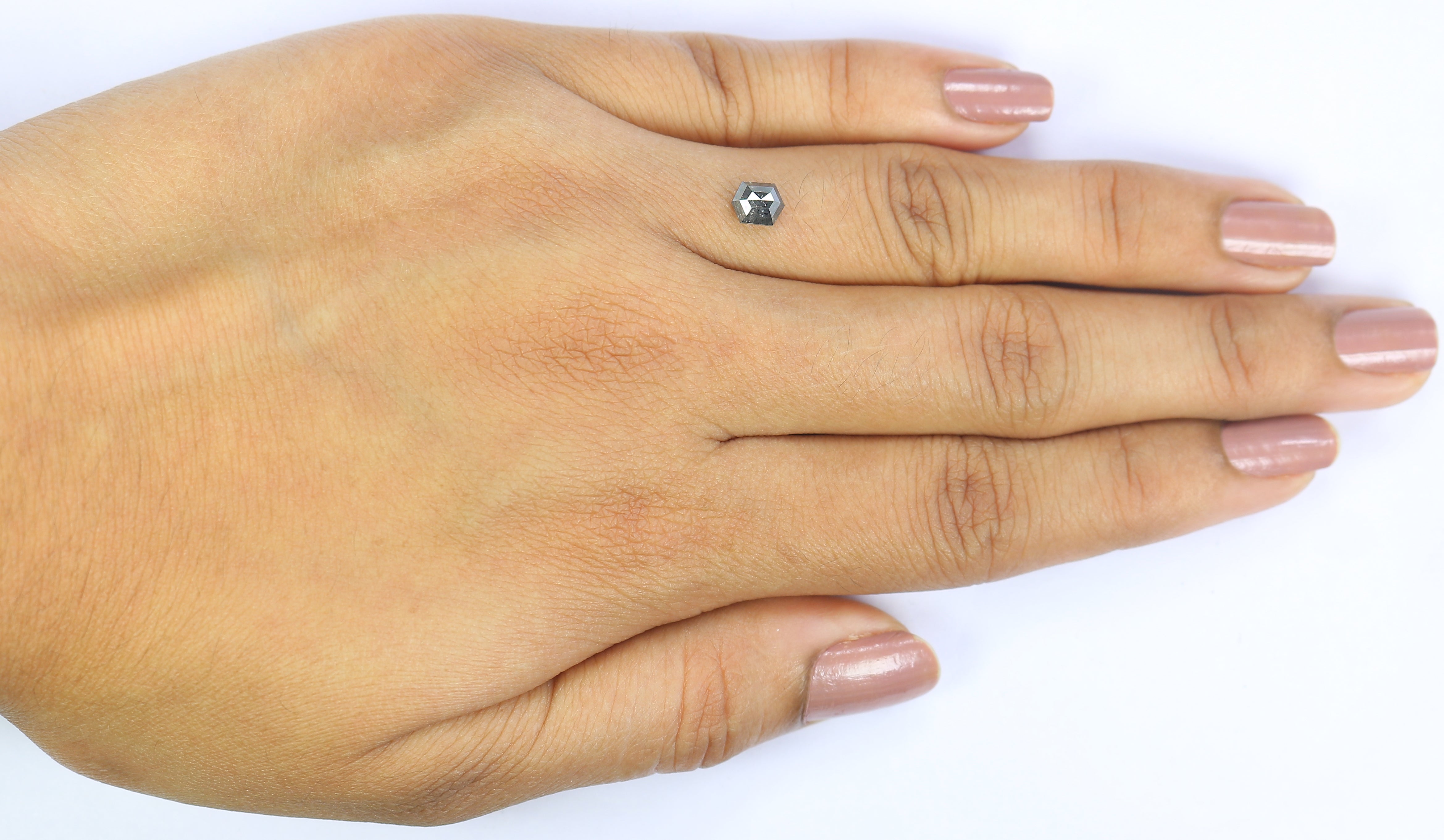 0.56 CT Natural Loose Hexagon Shape Diamond Salt And Pepper Hexagon Diamond 5.40 MM Natural Black Grey Color Hexagon Rose Cut Diamond KQ2705