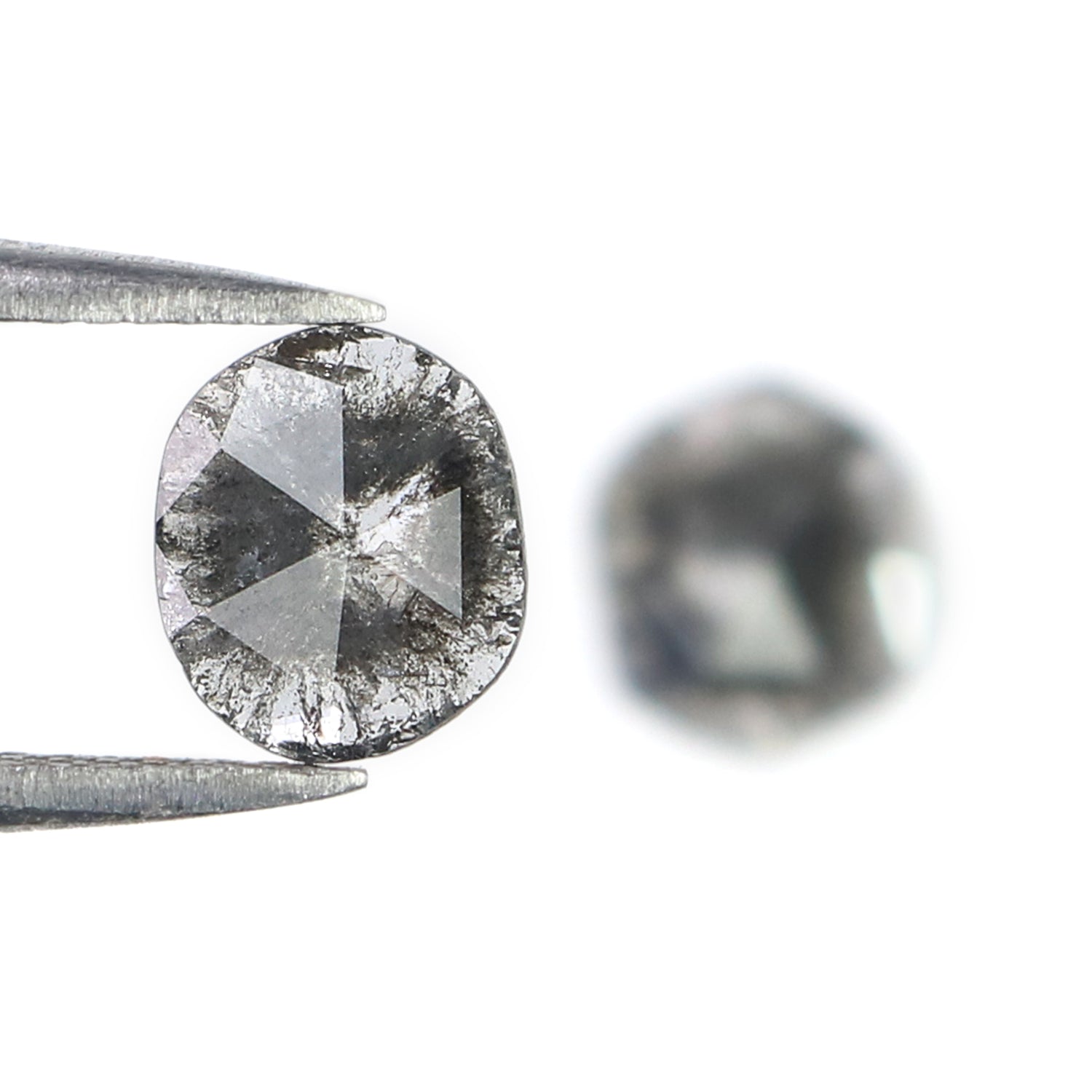 0.79 CT Natural Loose Slice Shape Diamond Salt And Pepper Slice Uncut Diamond 7.35 MM Natural Black Grey Diamond Irregular Cut Diamond L3586