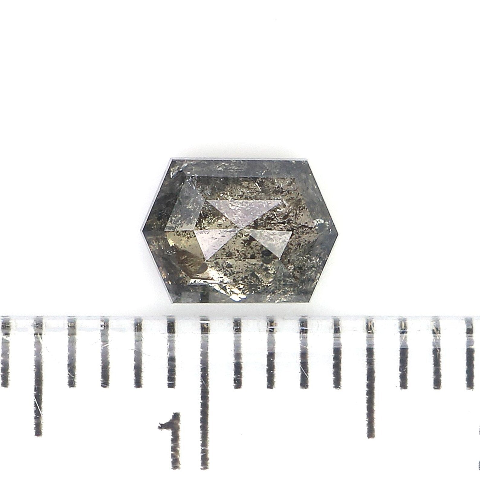 0.69 Ct Natural Loose Hexagon Shape Diamond Salt And Pepper Hexagon Diamond 6.00 MM Natural Black Grey Color Hexagon Rose Cut Diamond QN1480