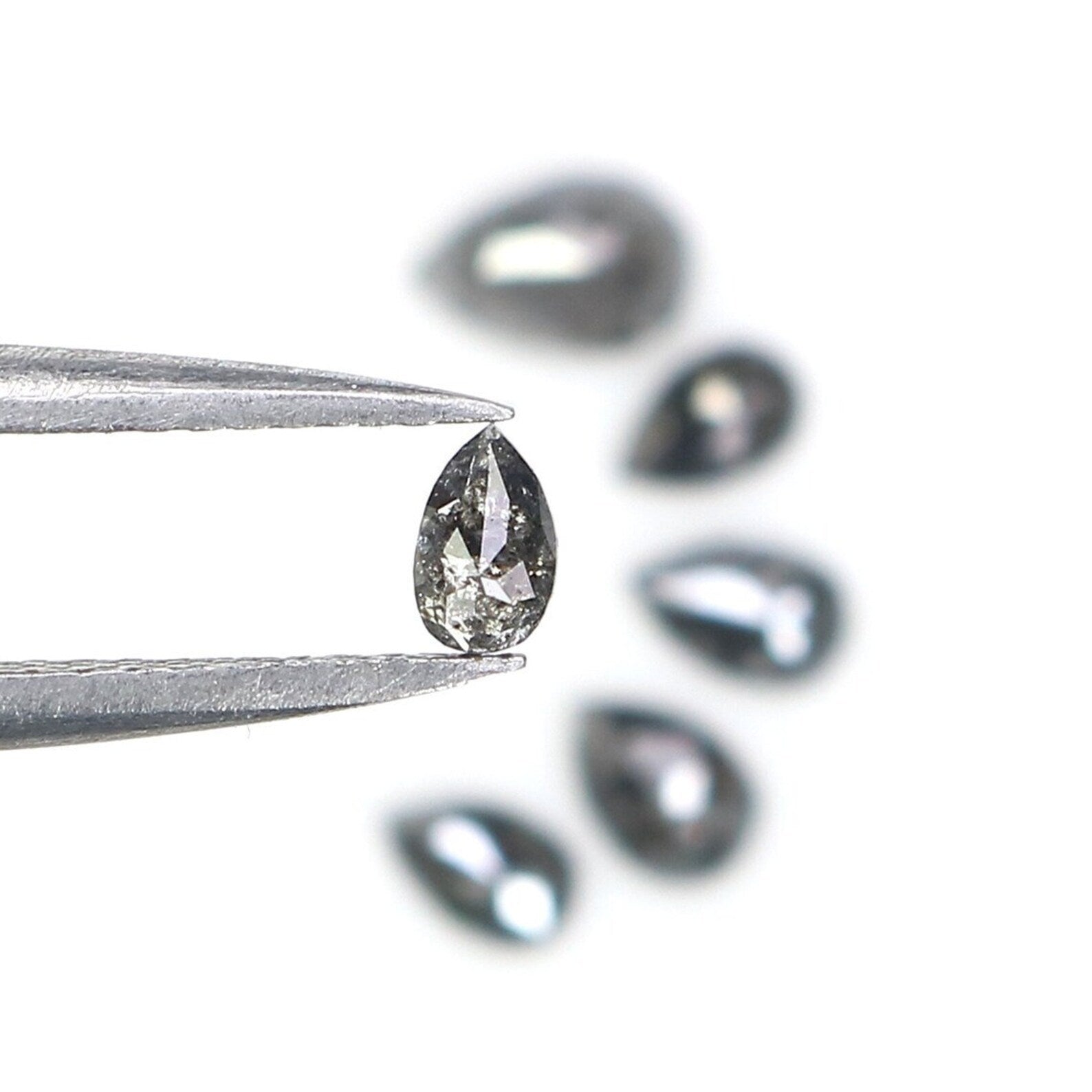 0.98 Ct Natural Loose Pear Shape Diamond Salt And Pepper Pear Diamond 5.60 MM Natural Diamond Black Grey Color Pear Rose Cut Diamond NQ2426