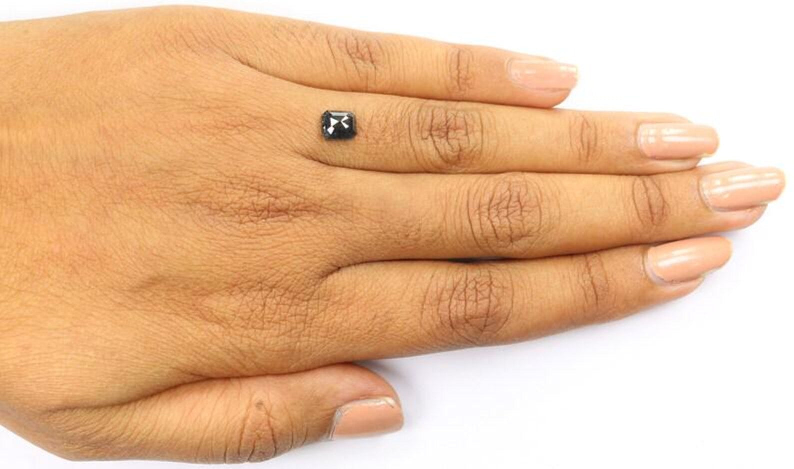 0.97 CT Natural Loose Emerald Shape Diamond Salt And Pepper Emerald Diamond 6.30 MM Natural Black Grey Color Emerald Rose Cut Diamond NQ1589