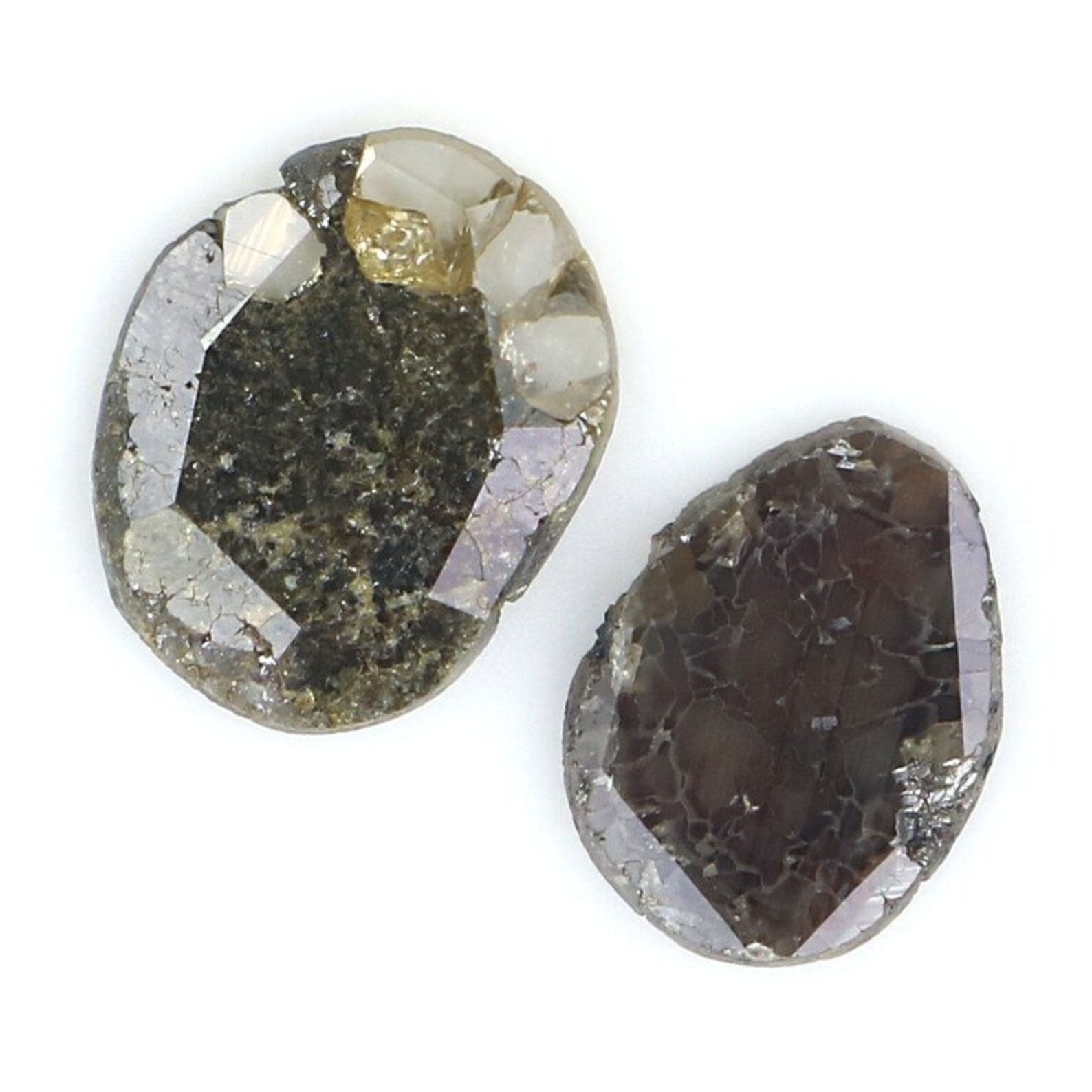 1.31 CT Natural Loose Slice Shape Diamond Salt And Pepper Irregular Cut Diamond 7.55 MM Natural Black Grey Color Slice Cut Diamond NQ2099