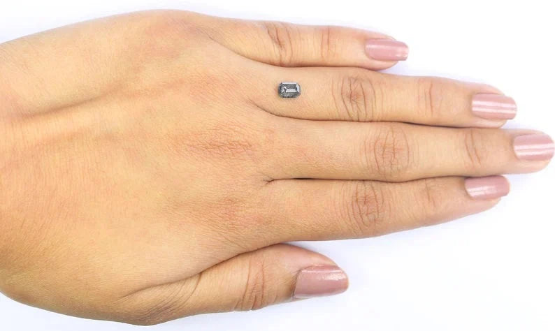 0.65 CT Natural Loose Emerald Shape Diamond Salt And Pepper Emerald Diamond 6.00 MM Natural Black Grey Color Emerald Rose Cut Diamond NQ2448