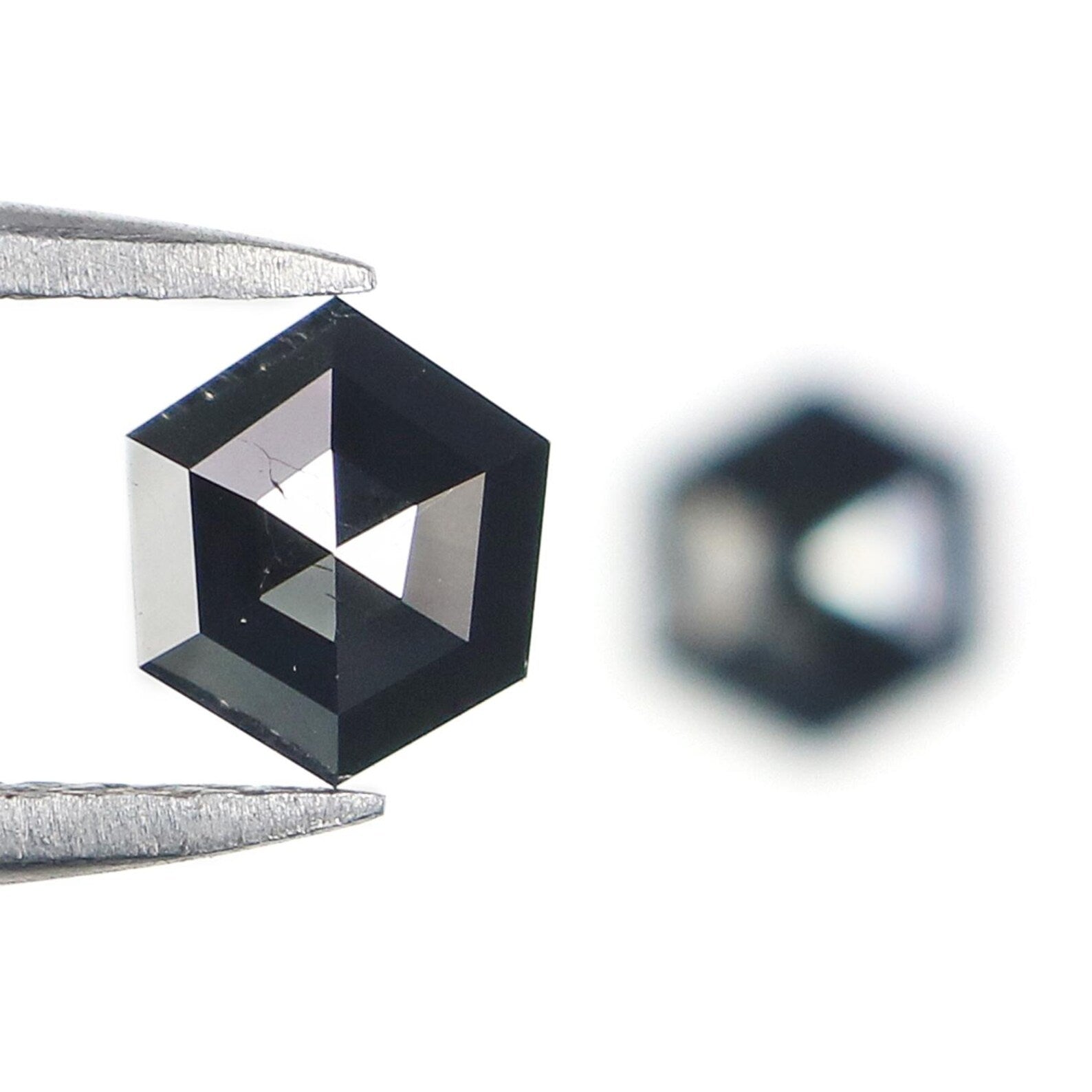 0.74 CT Natural Loose Hexagon Shape Pair Diamond Black Color Hexagon Cut Diamond 5.70 MM Natural Black Color Hexagon Rose Cut Diamond NQ2301