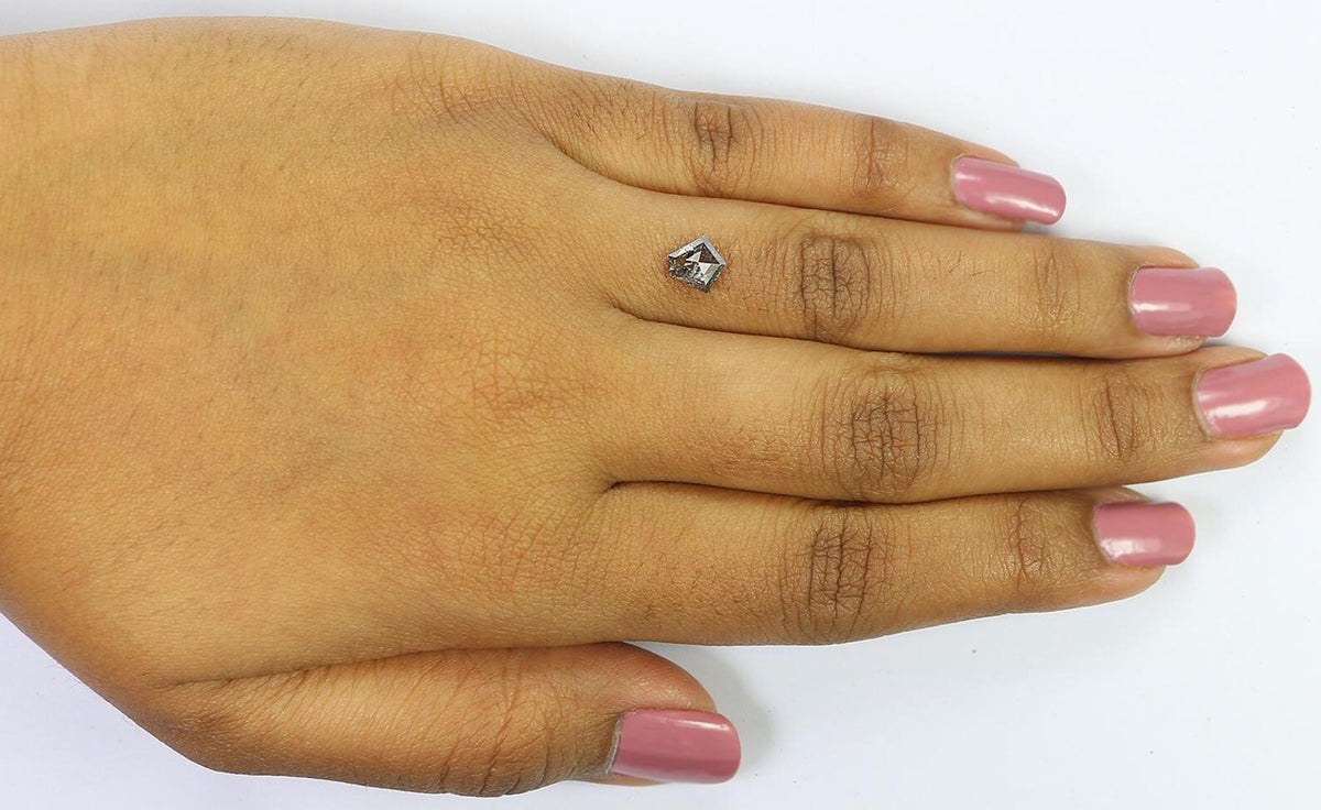 0.70 CT Natural Loose Pentagon Diamond Salt And Pepper Pentagon Diamond 6.35 MM Natural Black Gray Color Pentagon Rose Cut Diamond NQ1373