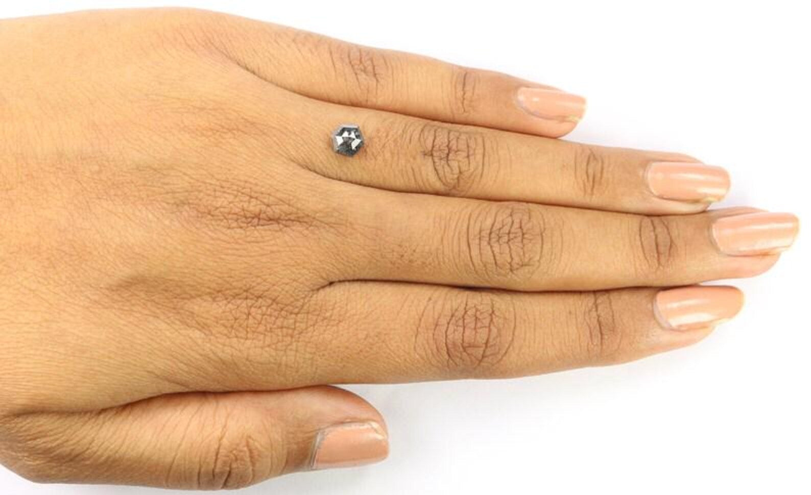 0.84 CT Natural Loose Hexagon Shape Diamond Salt And Pepper Hexagon Diamond 6.10 MM Natural Black Gray Color Hexagon Rose Cut Diamond NQ1584