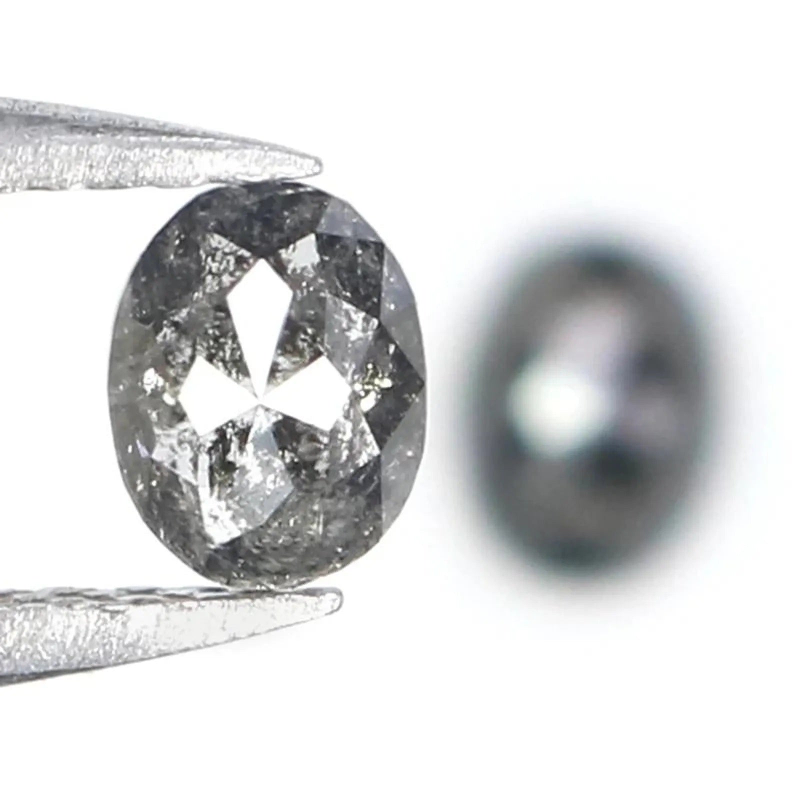 0.52 Ct Natural Loose Oval Shape Pair Diamond Salt And Pepper Oval Cut Diamond 4.70 MM Natural Black Gray Color Oval Rose Cut Diamond NQ2304