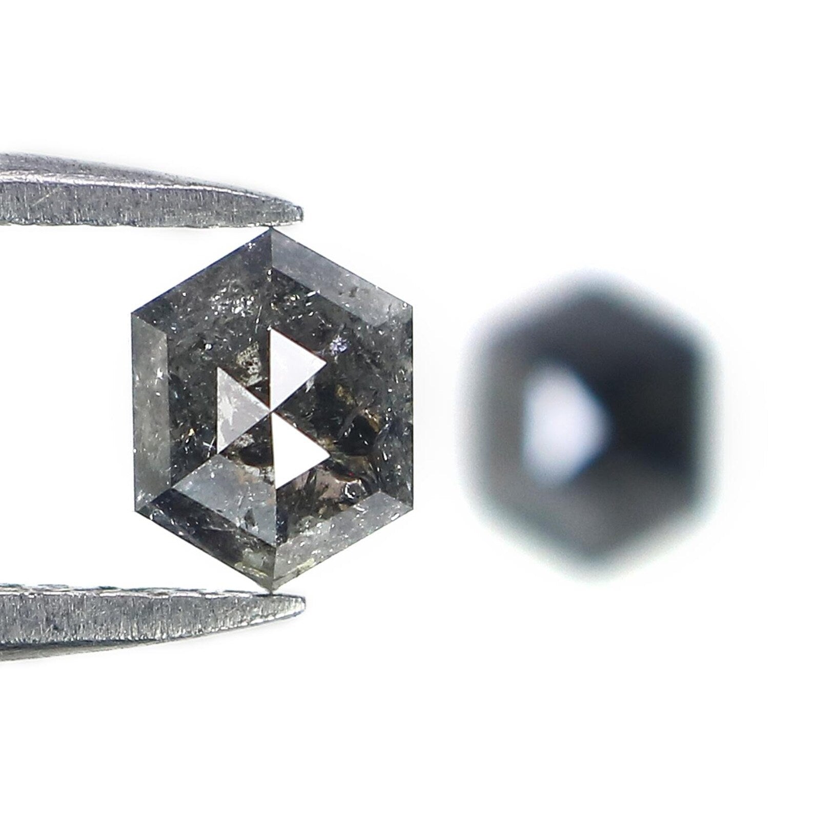 1.24 Ct Natural Loose Hexagon Shape Pair Diamond Salt And Pepper Hexagon Diamond 5.75 MM Black Grey Color Hexagon Rose Cut Diamond NQ783