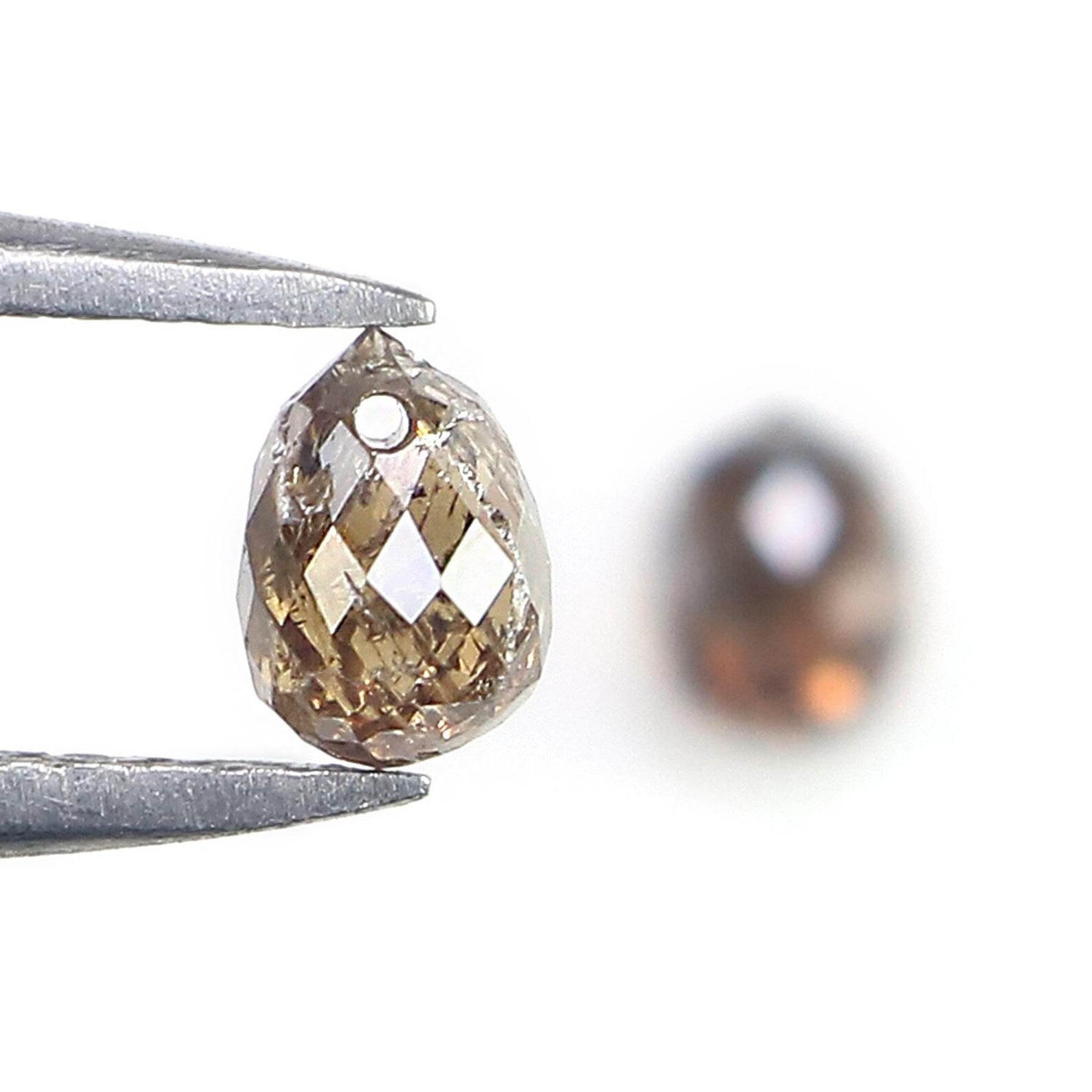 1.06 CT Natural Loose Drop Shape Pair Diamond Brown Color briolette Diamond 4.70 MM Natural Diamond Brown Color Drop Rose Cut Diamond NQ839