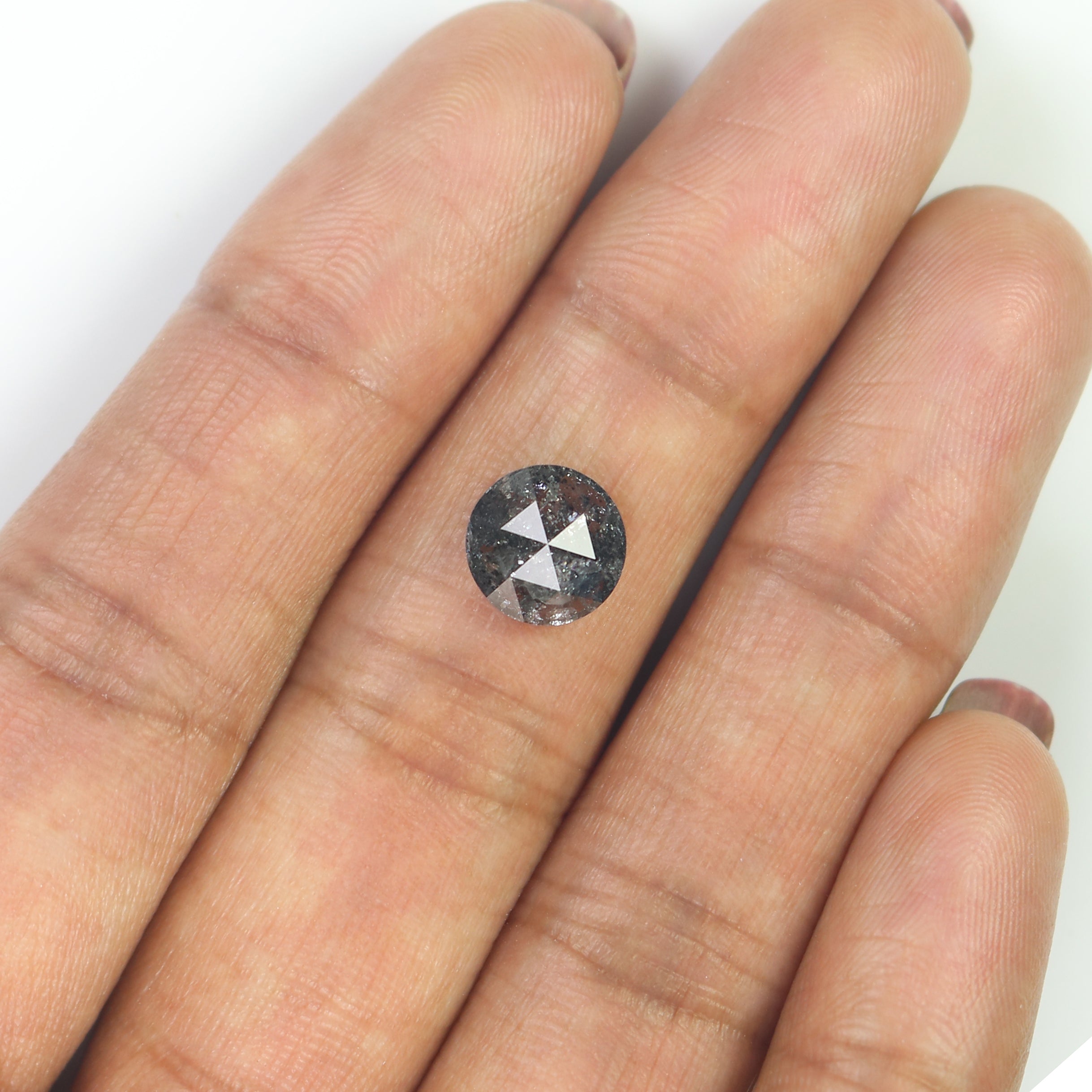 Natural Round Salt and Pepper Diamond 1.80 CT Loose Rose Cut Black Gray Stone 8.20 MM Rustic Diamond For Custom Engagement Ring L3681
