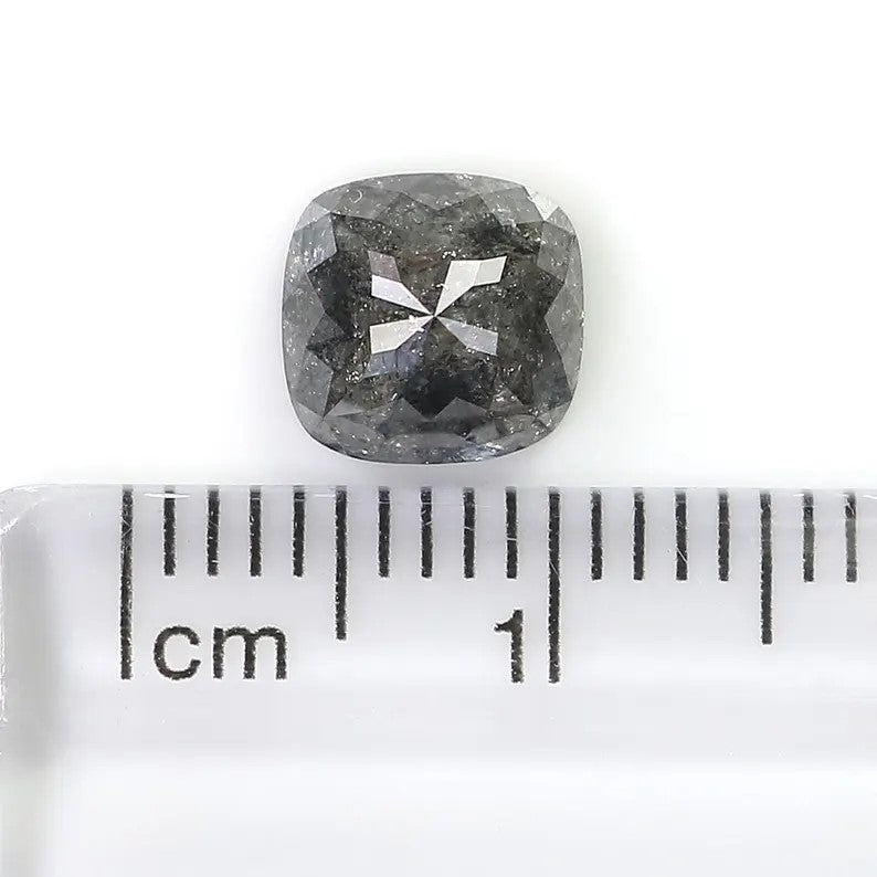 1.56 CT Natural Loose Cushion Shape Diamond Salt And Pepper Cushion Diamond 7.10 MM Natural Black Gray Color Cushion Rose Cut Diamond NQ9401