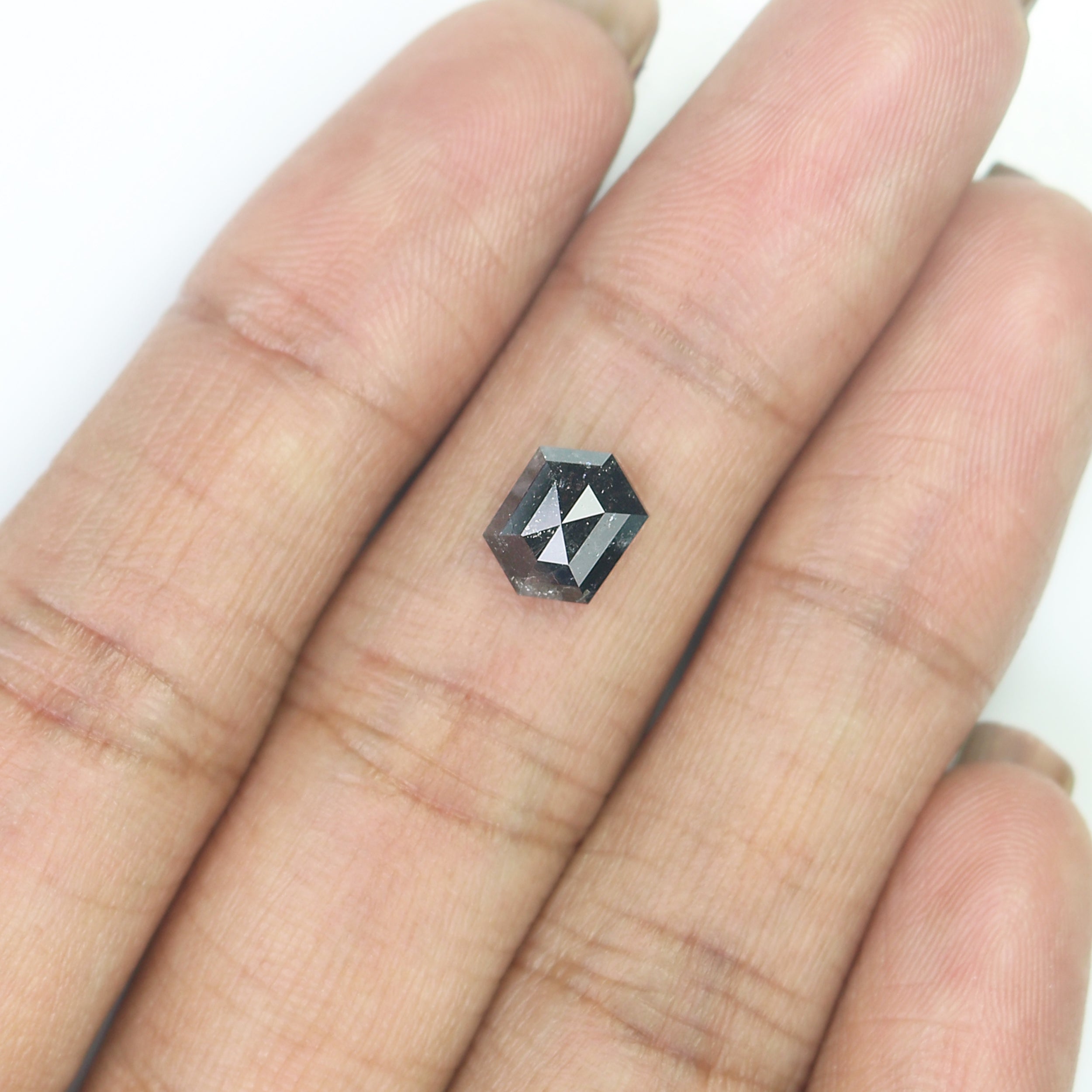 1.55 CT Natural Loose Hexagon Shape Diamond Salt And Pepper Hexagon Diamond 8.00 MM Black Grey Color Hexagon Shape Rose Cut Diamond QL734