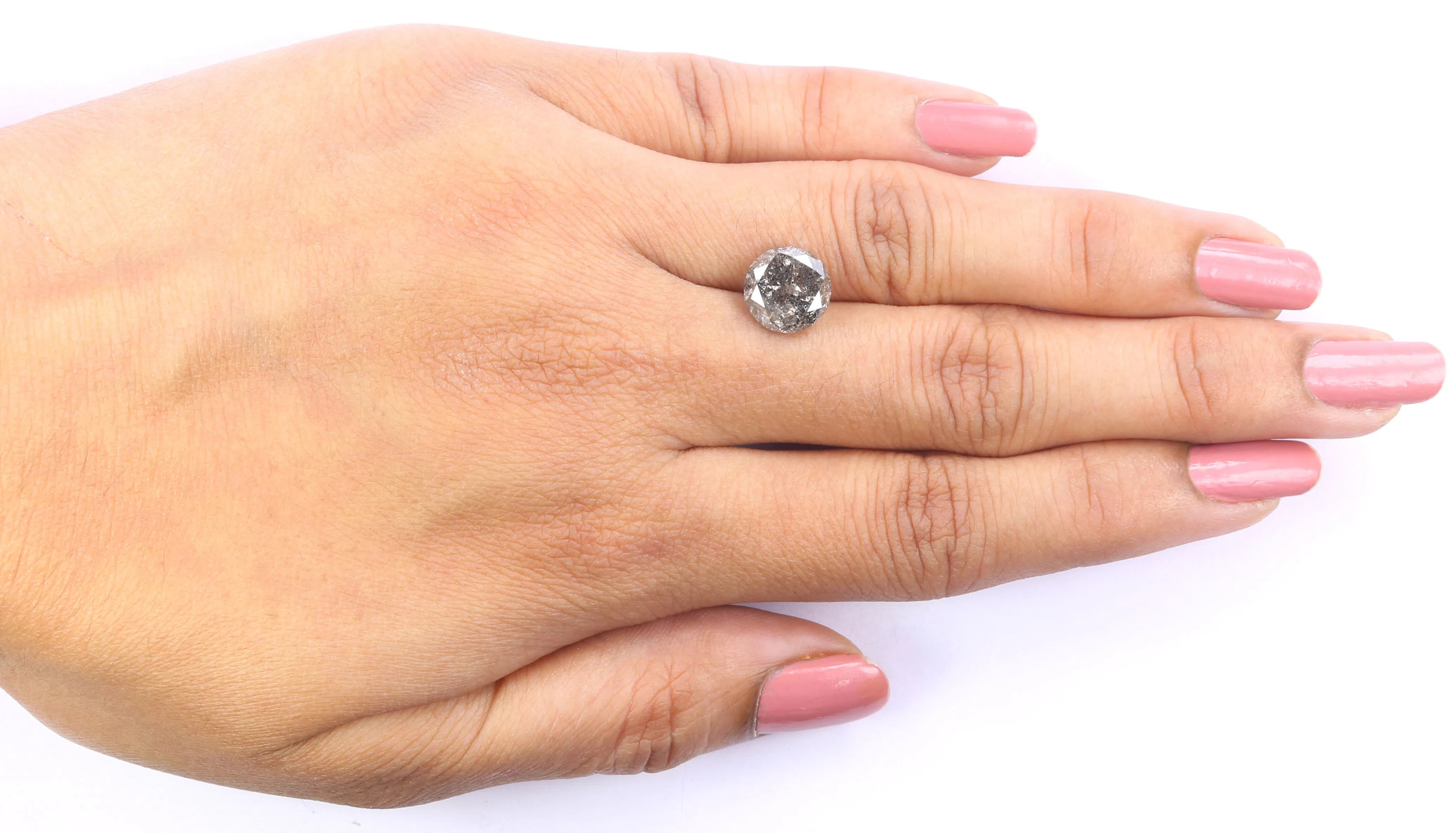 3.37 CT Natural Loose Round Shape Diamond Black Grey Color Round Shape Diamond 8.75 MM Salt And Pepper Round Brilliant Cut Diamond QL2303