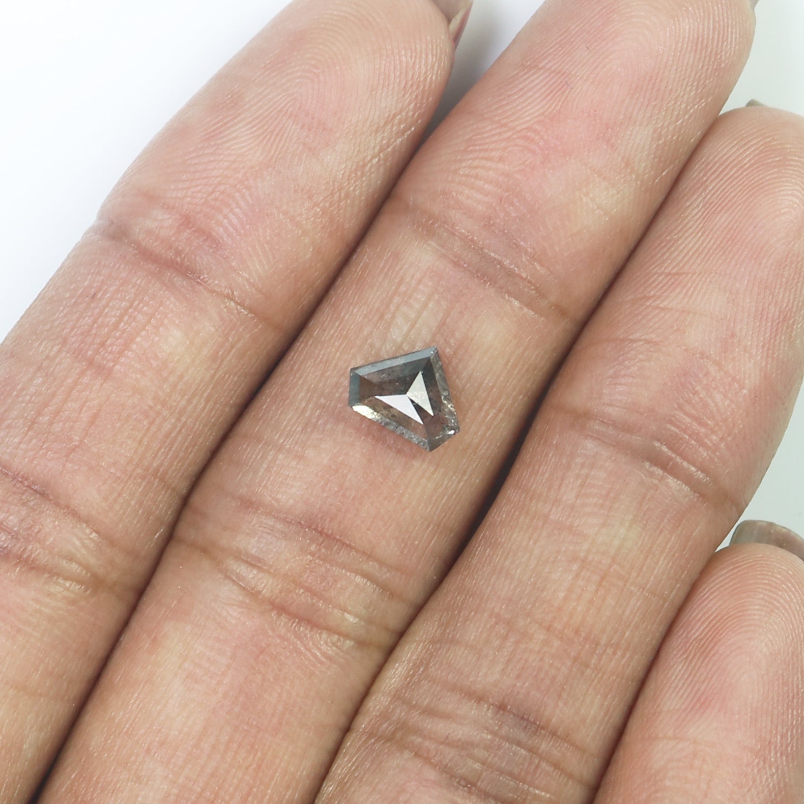 0.89 Ct Natural Loose Shield Shape Diamond Salt And Pepper Shield Cut Diamond 5.75 MM Black Gray Color Shield Shape Rose Cut Diamond QL9565