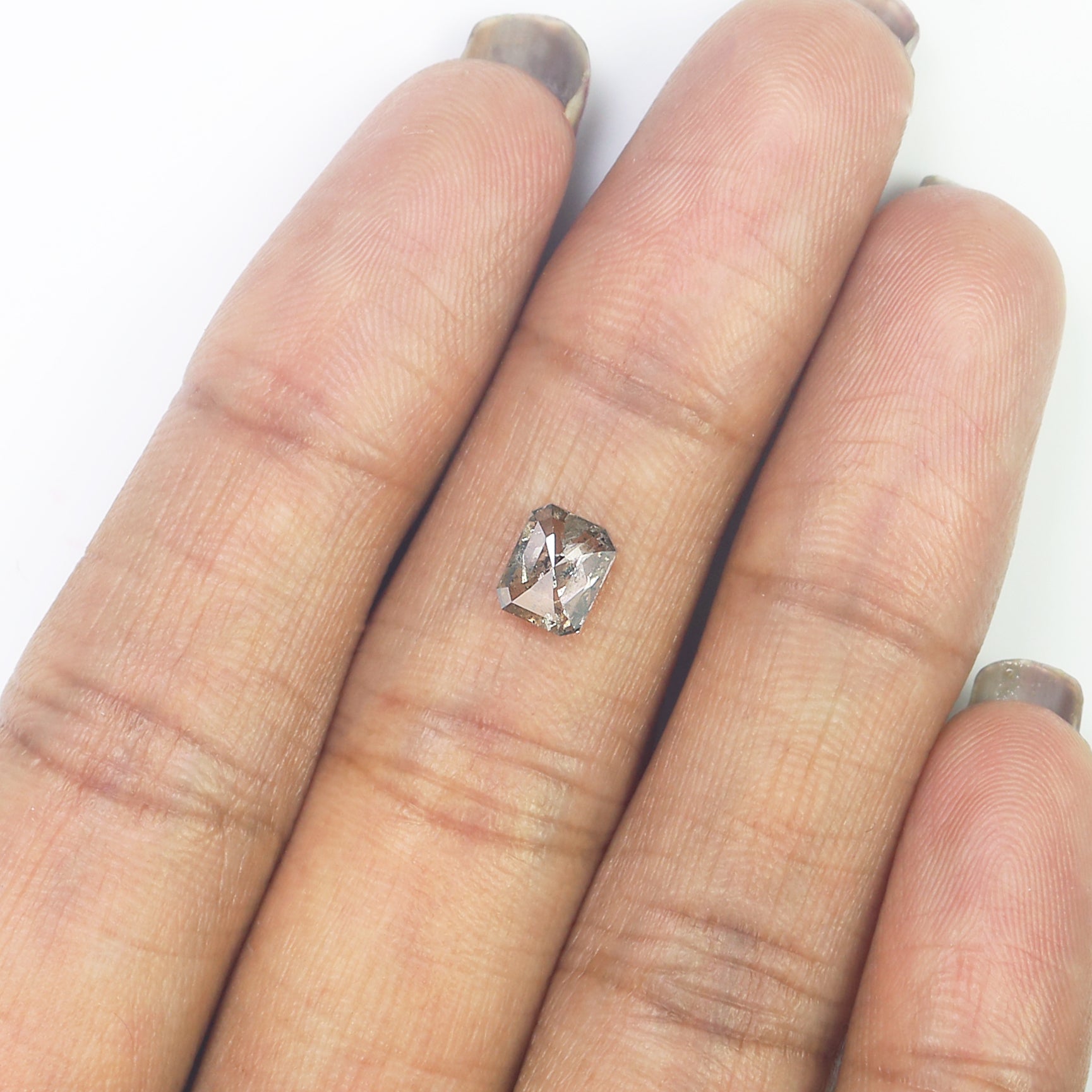 0.86 CT Natural Loose Emerald Shape Diamond Salt And Pepper Emerald Shape Diamond 6.10 MM Black Grey Color Emerald Rose Cut Diamond QL9563