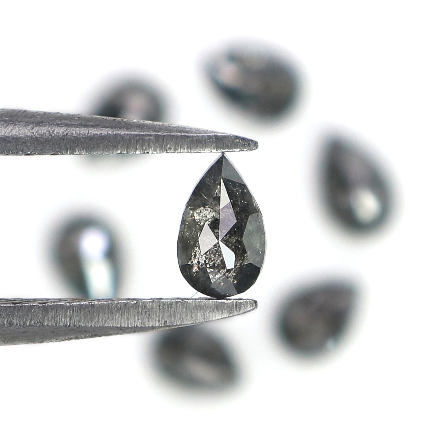 1.06 CT Natural Loose Pear Shape Diamond Salt And Pepper Pear Cut Diamond 3.85 MM Natural Black Grey Color Pear Shape Rose Cut Diamond L1280