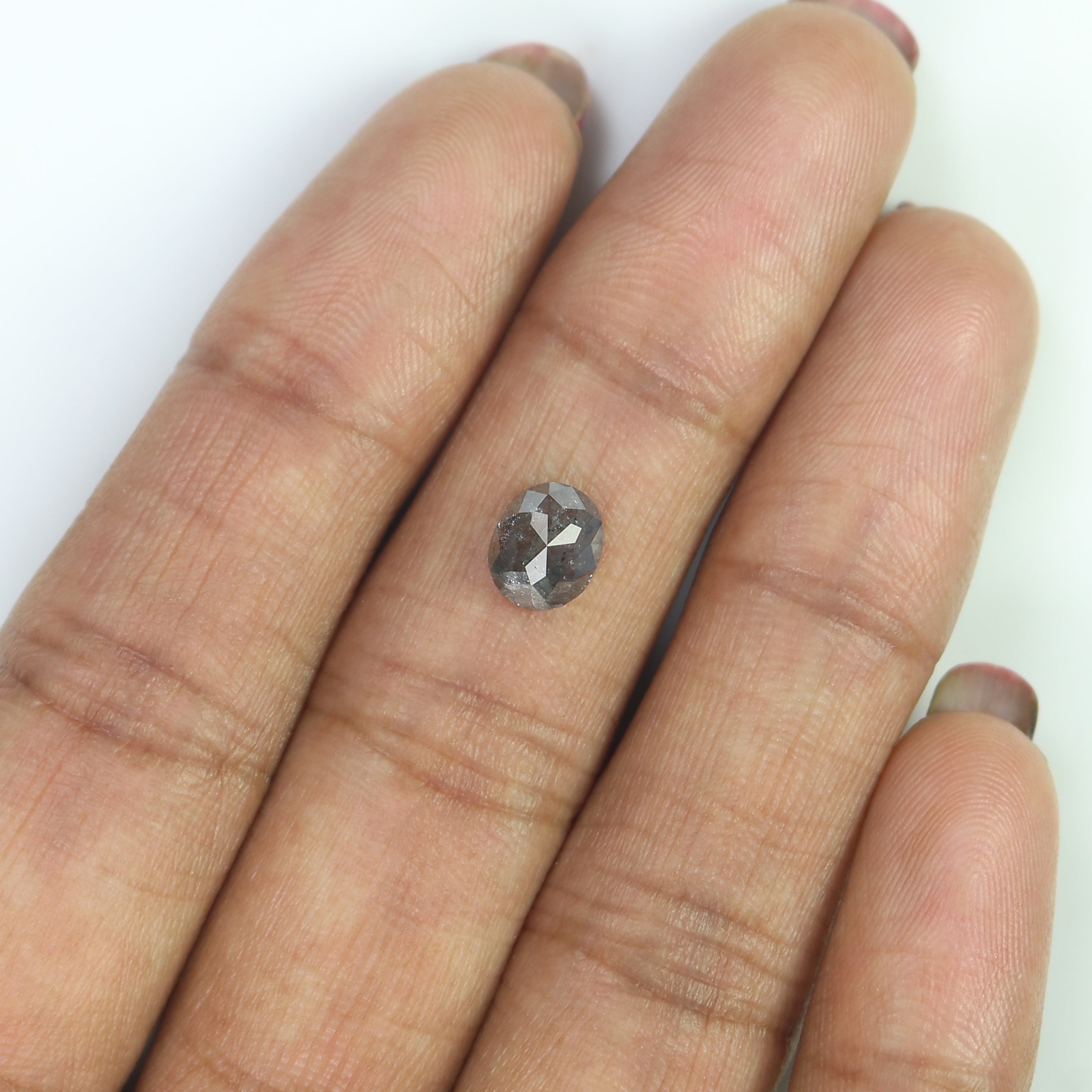 Natural Oval Salt and Pepper Diamond 1.06 CT Loose Rose Cut Black Grey Stone 6.99 MM Rustic Diamond For Custom Engagement Ring L3688