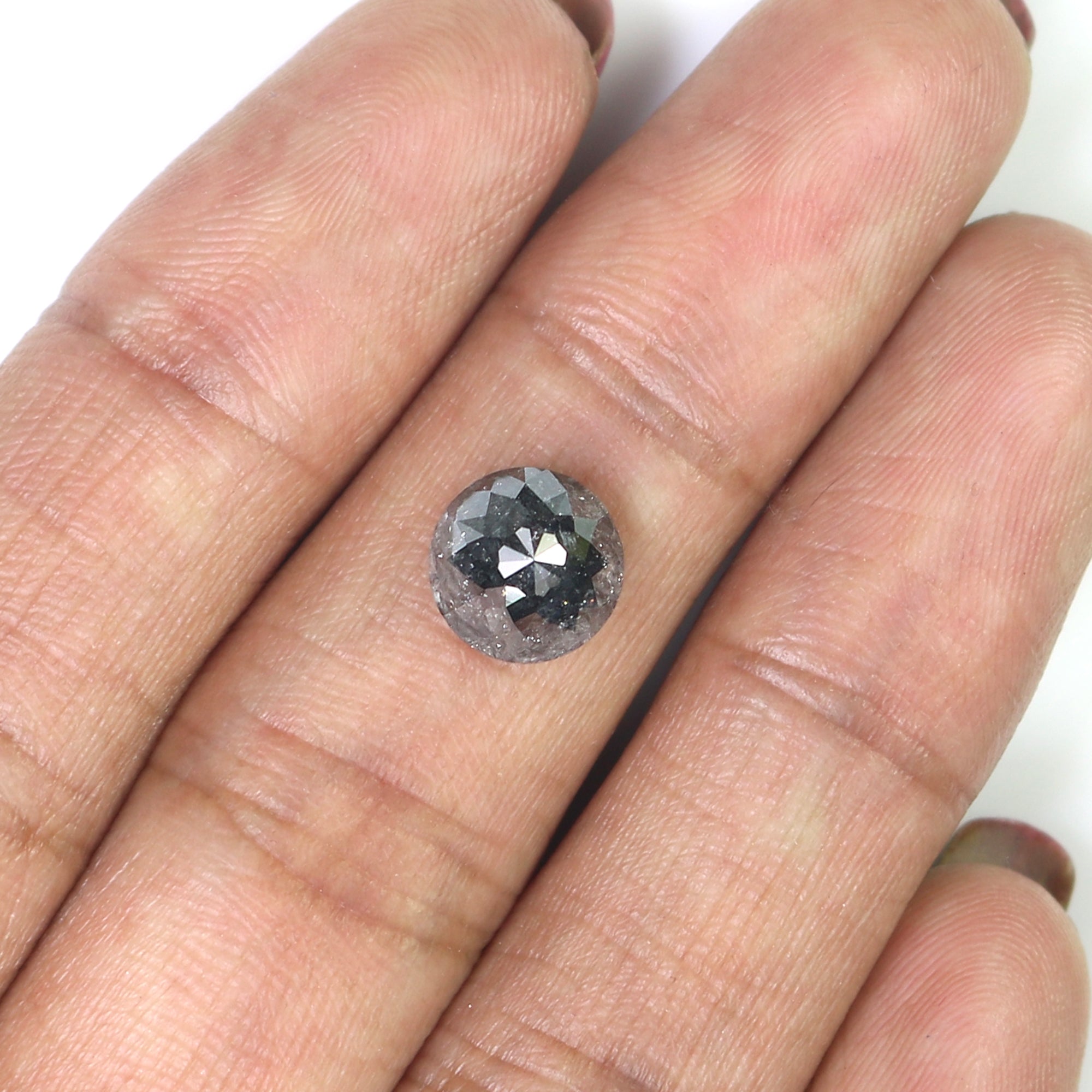Natural Round Salt and Pepper Diamond 2.49 CT Loose  Round Rose Cut Black Grey Stone 8.15 MM Rustic Diamond For Custom Engagement Ring L3683