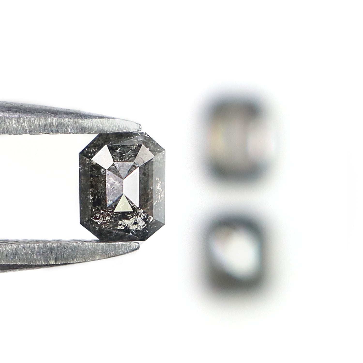 1.76 CT Natural Loose Emerald Shape Diamond Salt And Pepper Emerald Diamond 4.10 MM Natural Black Grey Color Emerald Rose Cut Diamond N2160