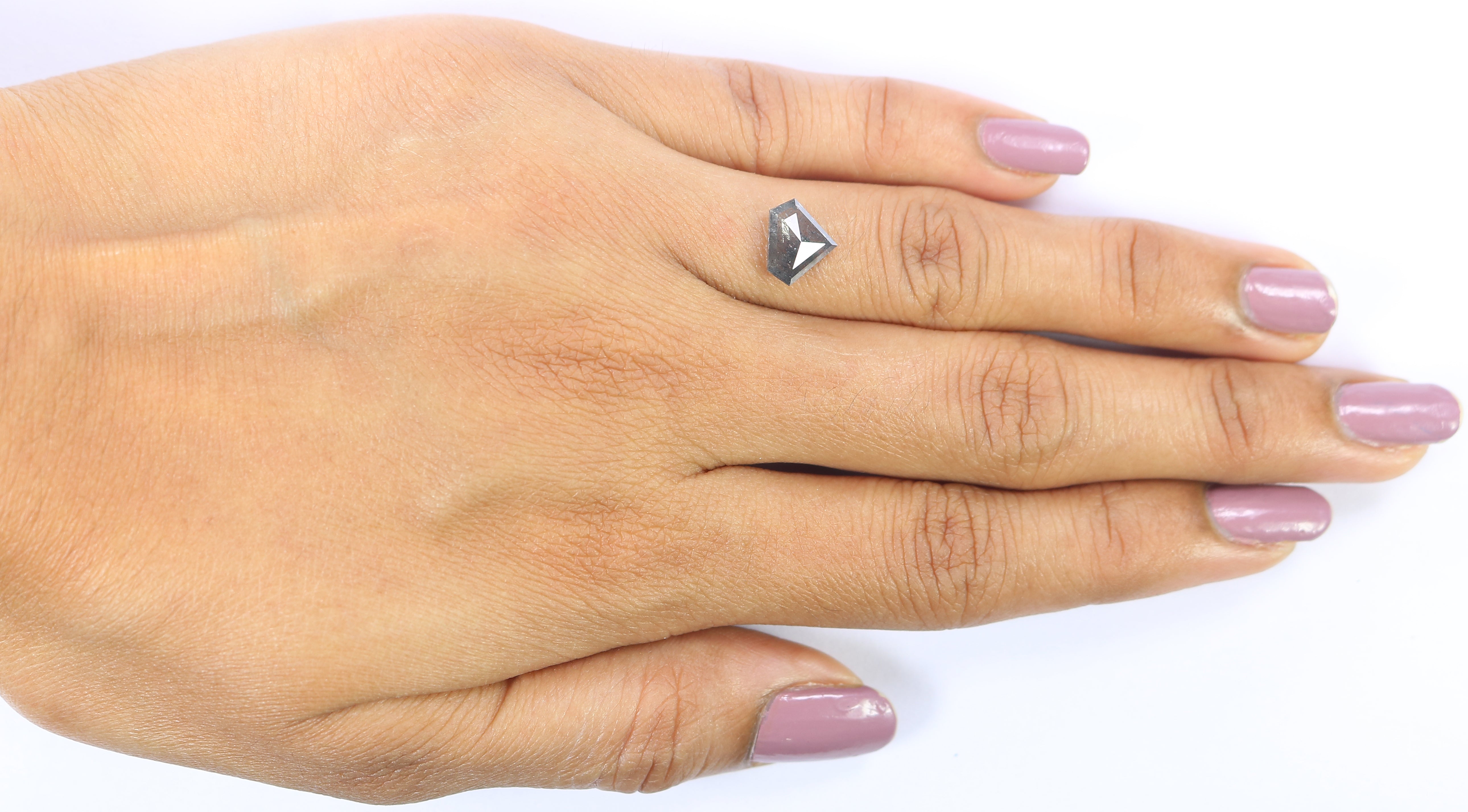 1.06 Ct Natural Loose Shield Shape Diamond Salt And Pepper Shield Cut Diamond 7.15 MM Natural Black Gray Color Shield Rose Cut Diamond LC64