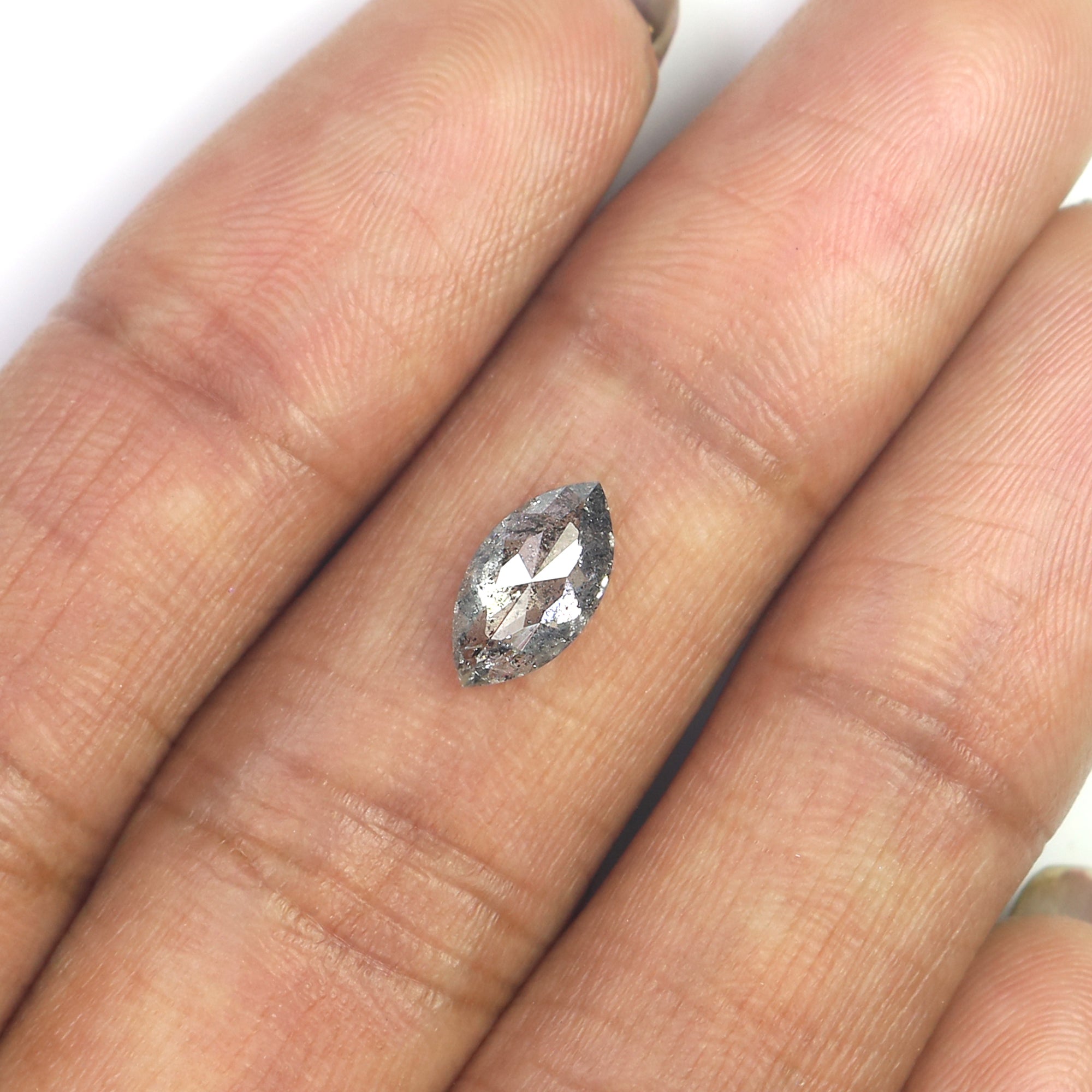 Natural Marquise Salt And Pepper Diamond 1.01 CT Loose Rose Cut Black Grey Stone 9.43 MM Rustic Diamond For Custom Engagement Ring L3686