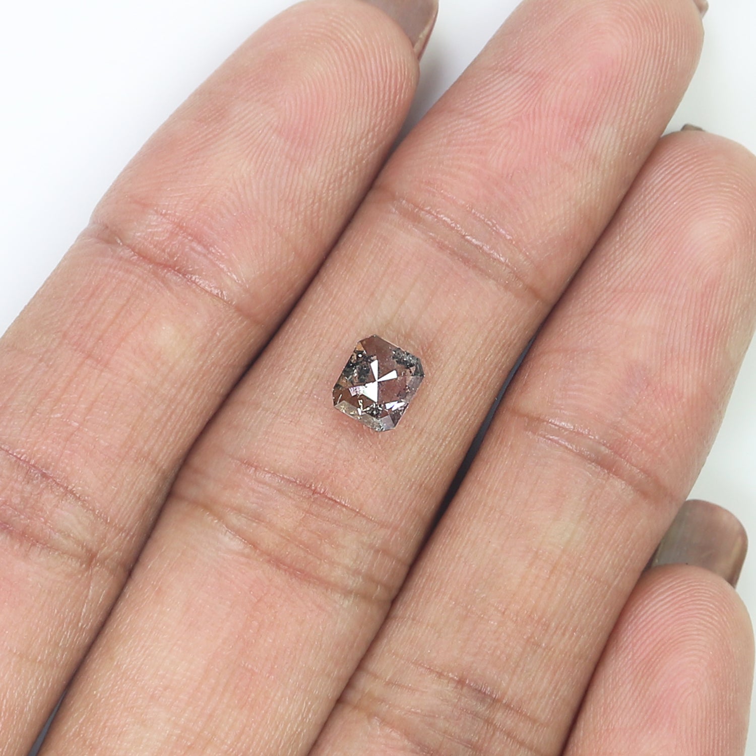 0.87 CT Natural Loose Emerald Shape Diamond Salt And Pepper Emerald Diamond 5.60 MM Black Grey Color Emerald Shape Rose Cut Diamond QL9510