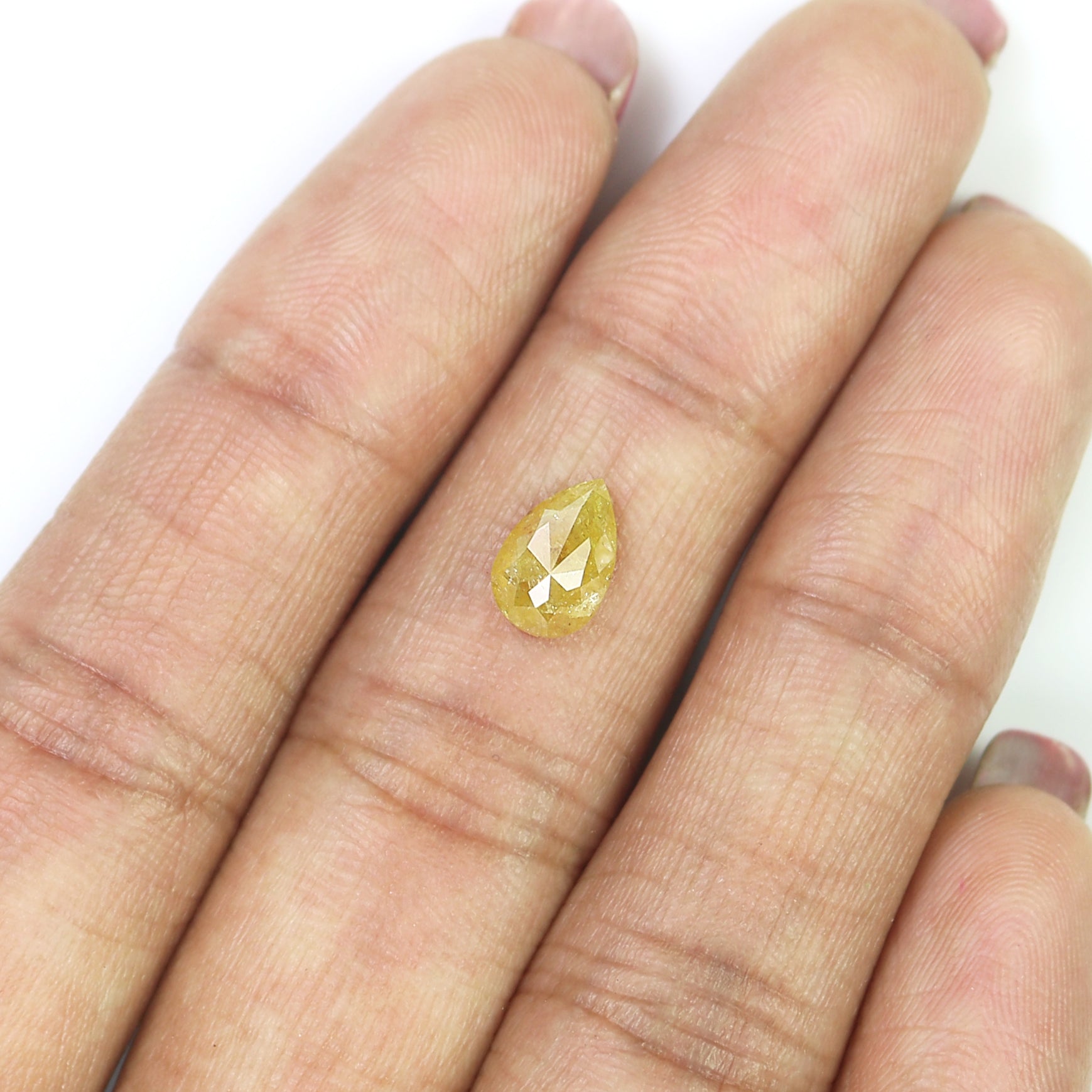 Natural Pear Yellow Diamond 1.21 CT Loose Rose Cut Yellow Stone 8.25 MM Rustic Diamond Pear Diamond For Custom Engagement Ring L3643