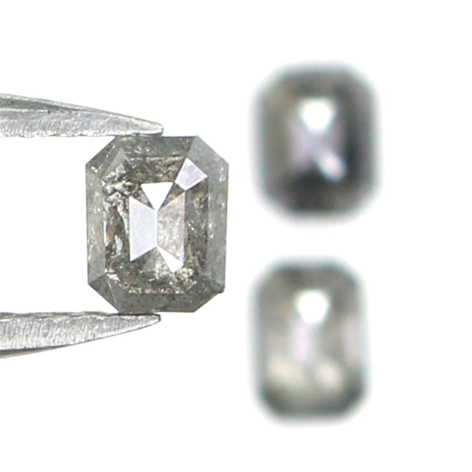 Natural Loose Emerald Salt And Pepper Diamond Black Grey Color 0.80 CT 4.08 MM Emerald Shape Rose Cut Diamond KDN2160
