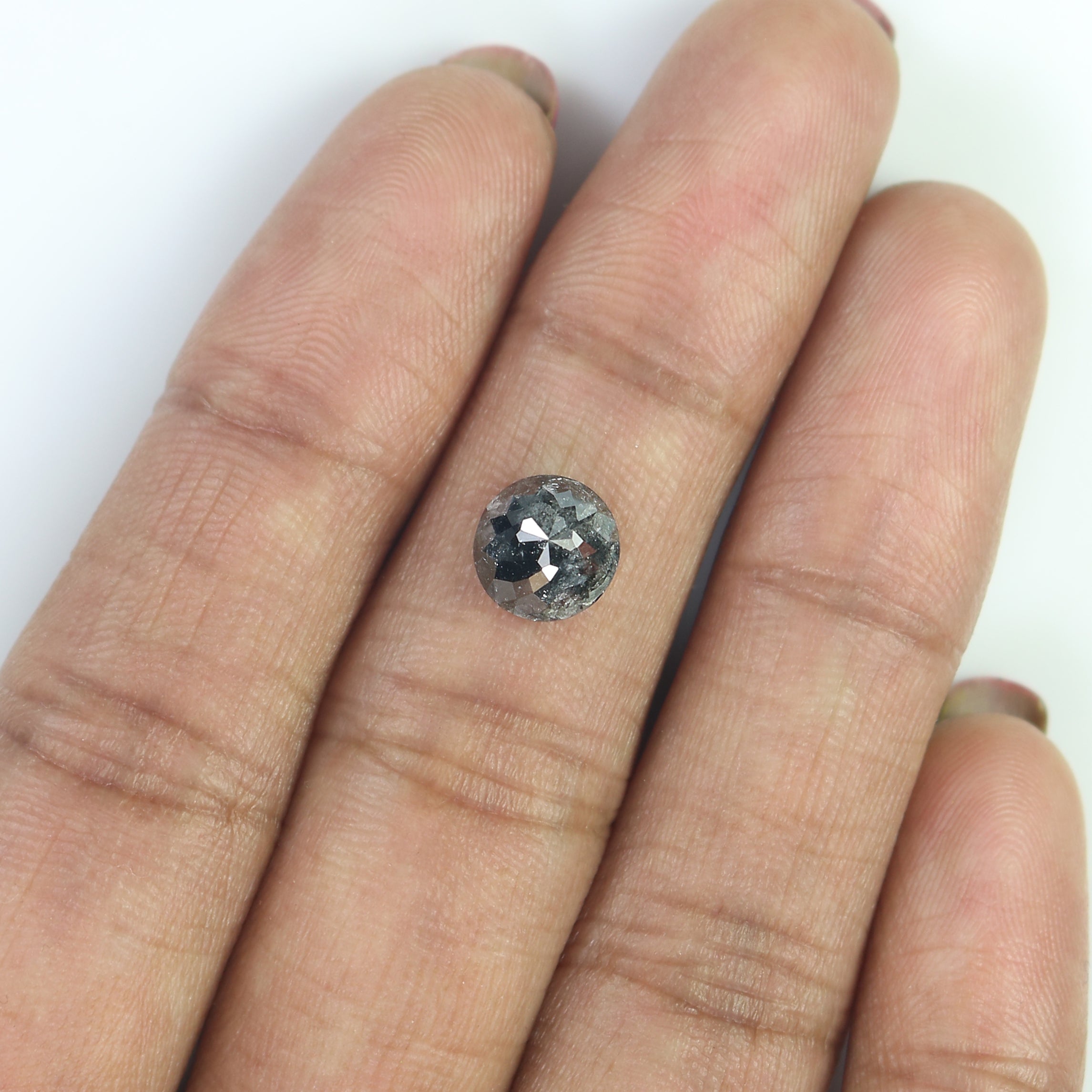Natural Round Salt and Pepper Diamond 2.07 CT Loose Rose Cut Black Grey Stone 7.60 MM Rustic Diamond For Custom Engagement Ring L3684