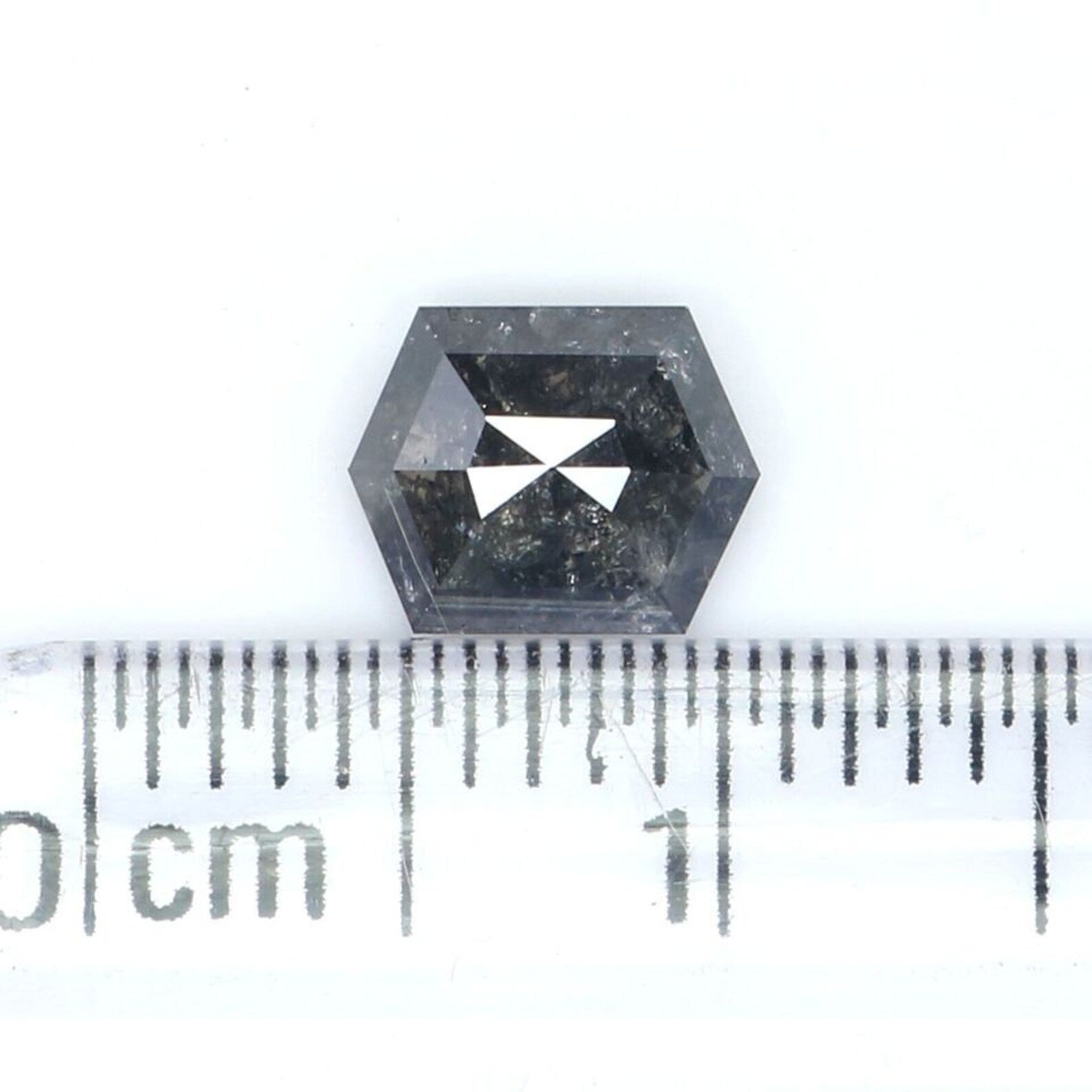 0.86 Ct Natural Loose Hexagon Shape Diamond Salt And Pepper Hexagon Diamond 6.55 MM Natural Black Grey Color Hexagon Rose Cut Diamond NQ2064