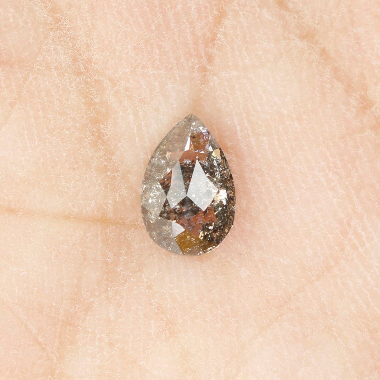 0.41 CT Natural Loose Pear Shape Diamond Salt And Pepper Diamond 6.05 MM Natural Loose Diamond Black Grey Color Pear Rose Cut Diamond NQ1007