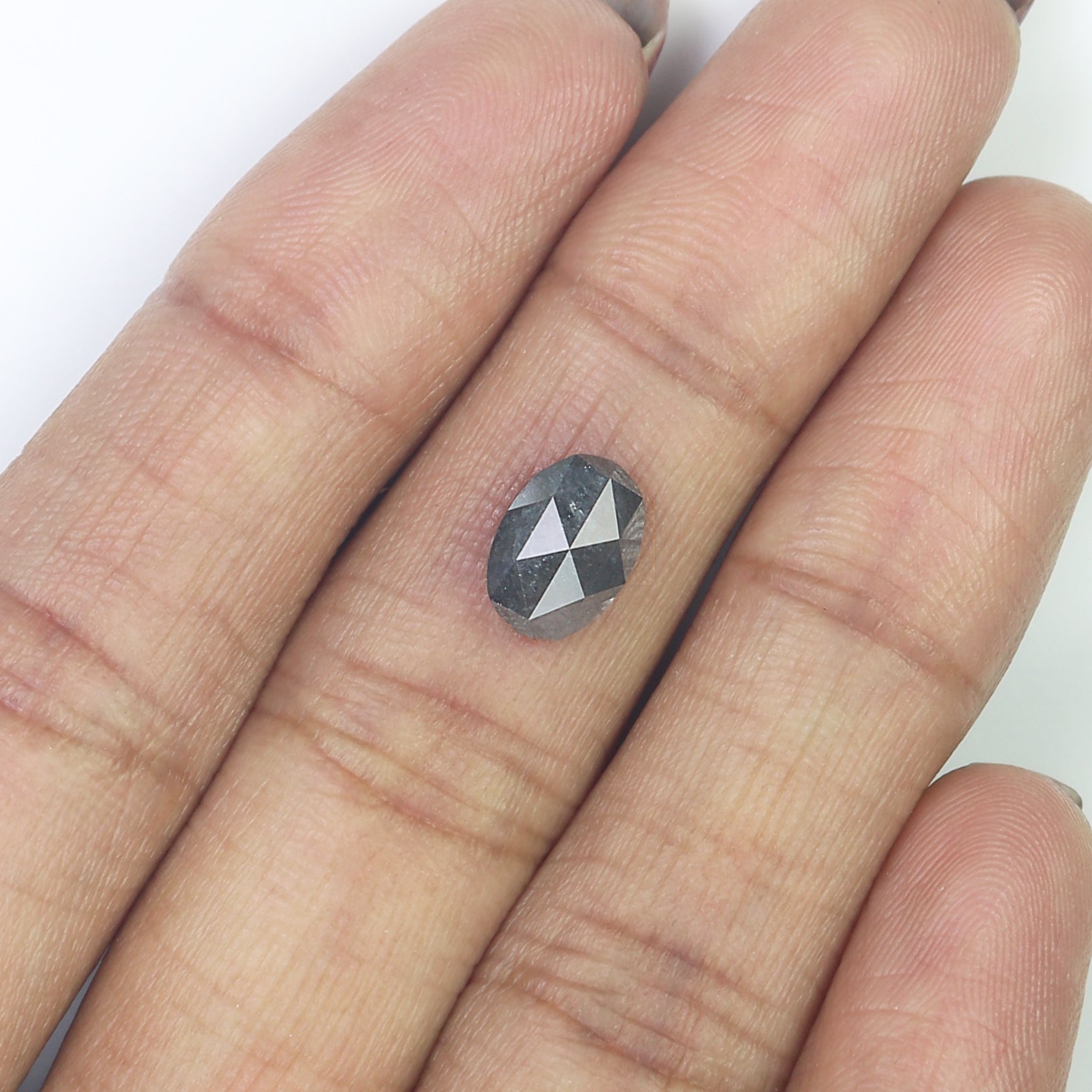 1.60 CT Natural Loose Oval Shape Diamond Salt And Pepper Oval Rose Cut Diamond 8.90 MM Black Grey Color Oval Shape Rose Cut Diamond QL2123