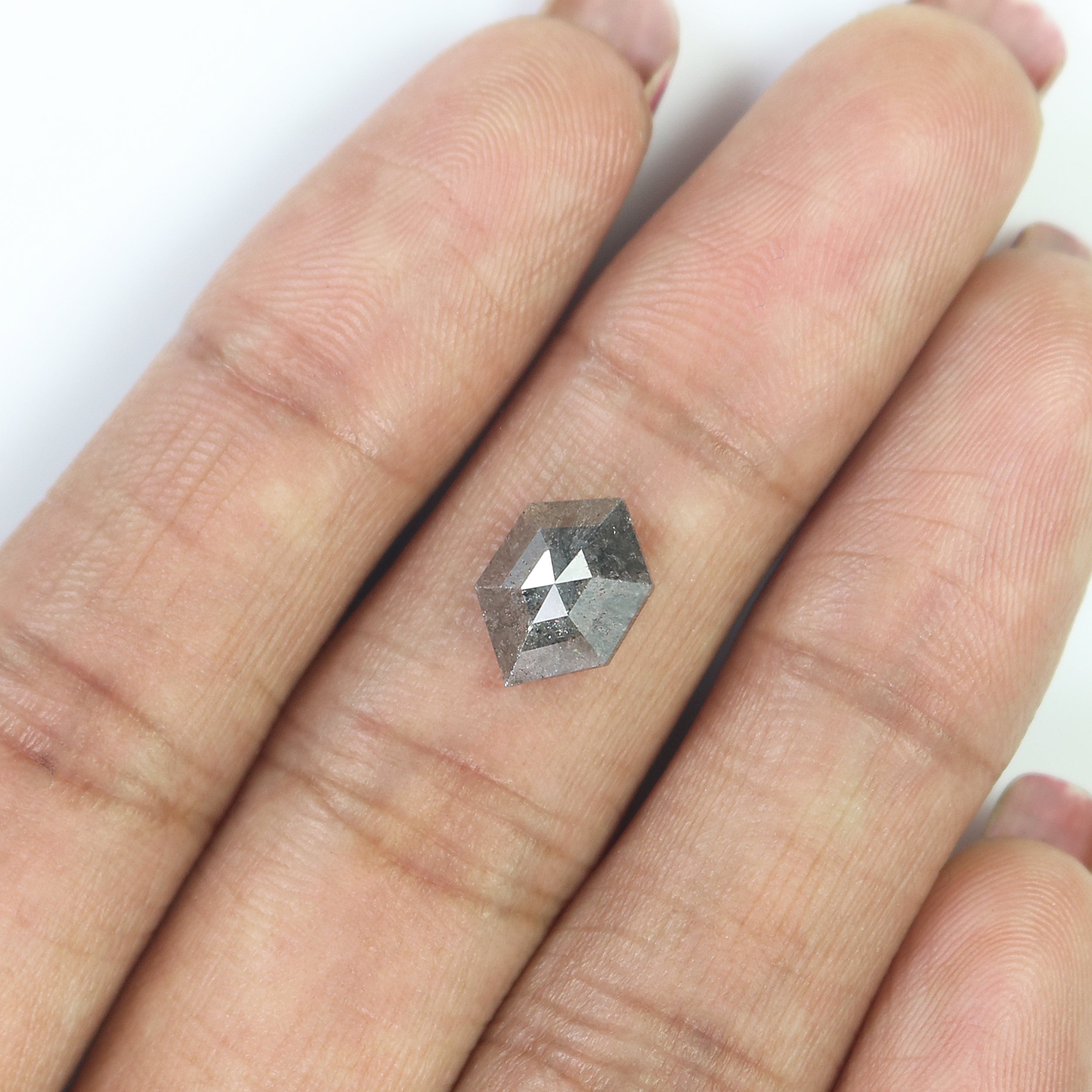Natural Hexagon Black Grey Diamond 2.37 CT Loose Rose Cut Stone 10.28 MM Rustic Diamond Hexagon Diamond For Custom Engagement Ring L3644