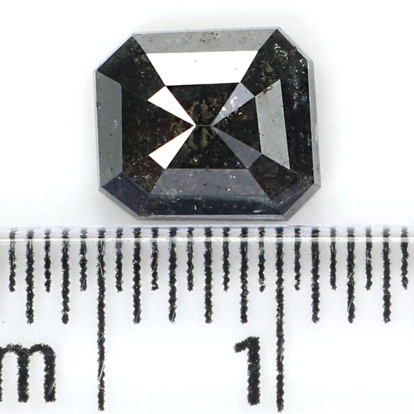 0.97 CT Natural Loose Emerald Shape Diamond Salt And Pepper Emerald Diamond 6.30 MM Natural Black Grey Color Emerald Rose Cut Diamond NQ1589