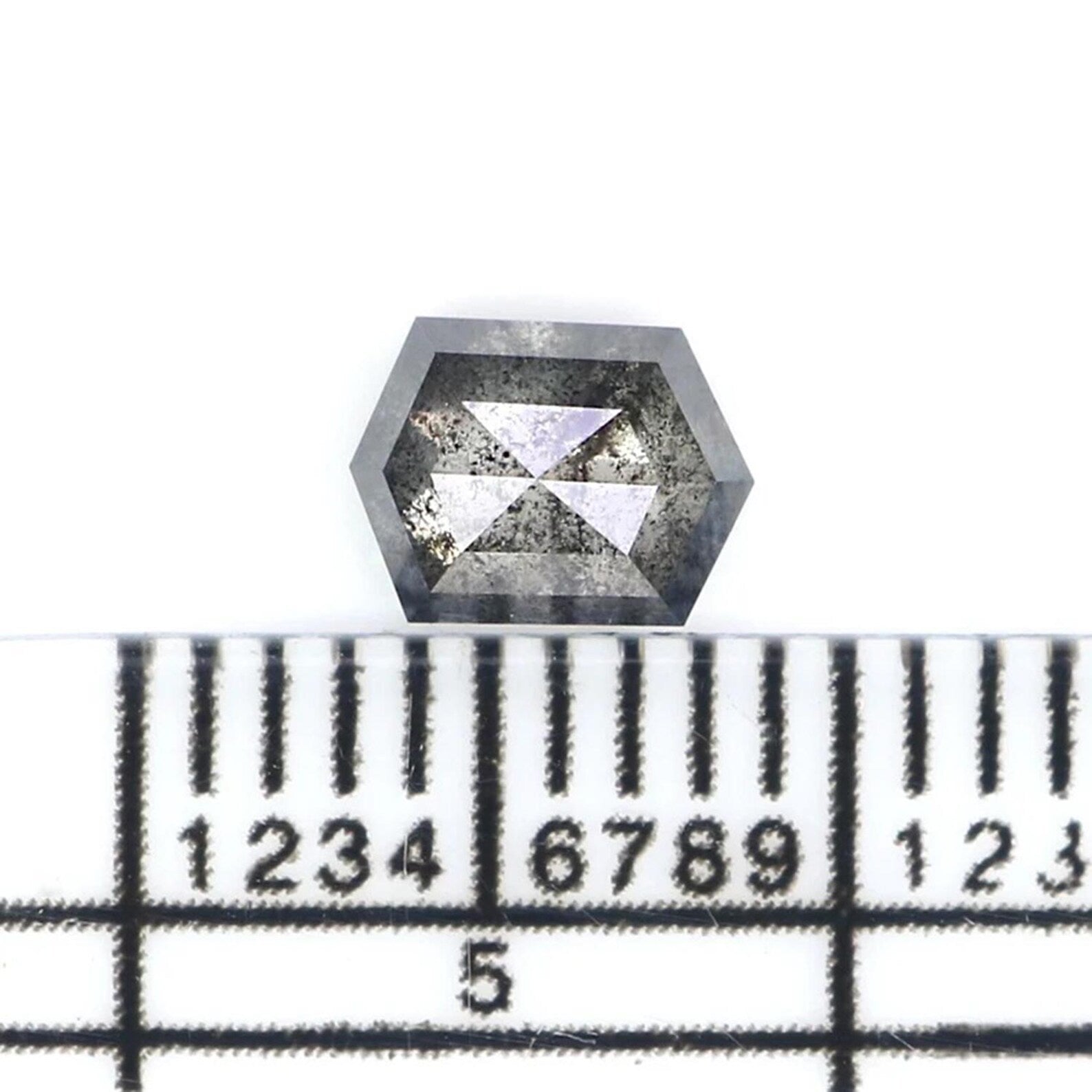 0.60 CT Natural Loose Hexagon Shape Diamond Salt And Pepper Hexagon Diamond 5.70 MM Natural Black Gray Color Hexagon Rose Cut Diamond NQ2172
